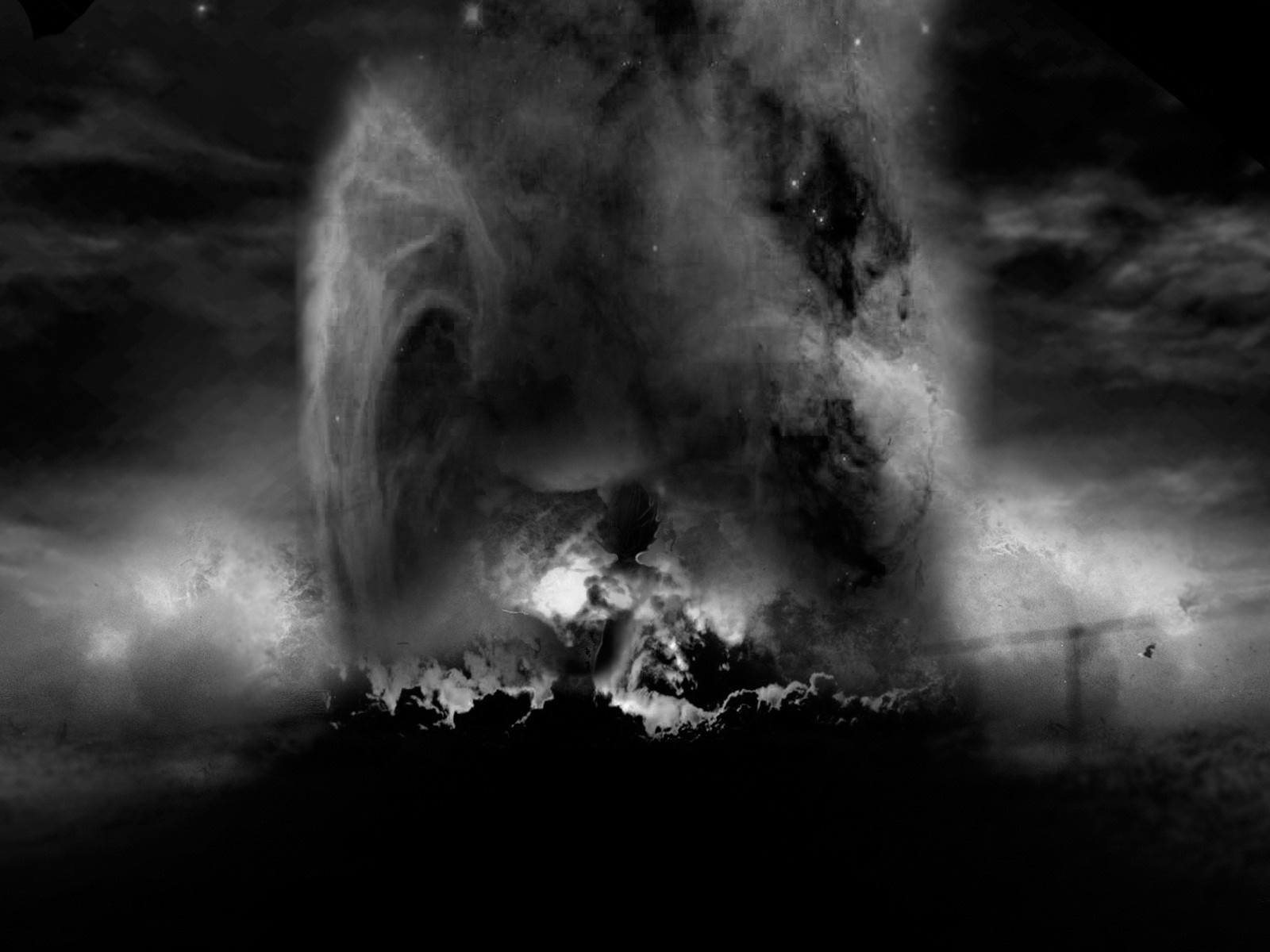 Monochrome abstract nebula in outer space HD Wallpaper