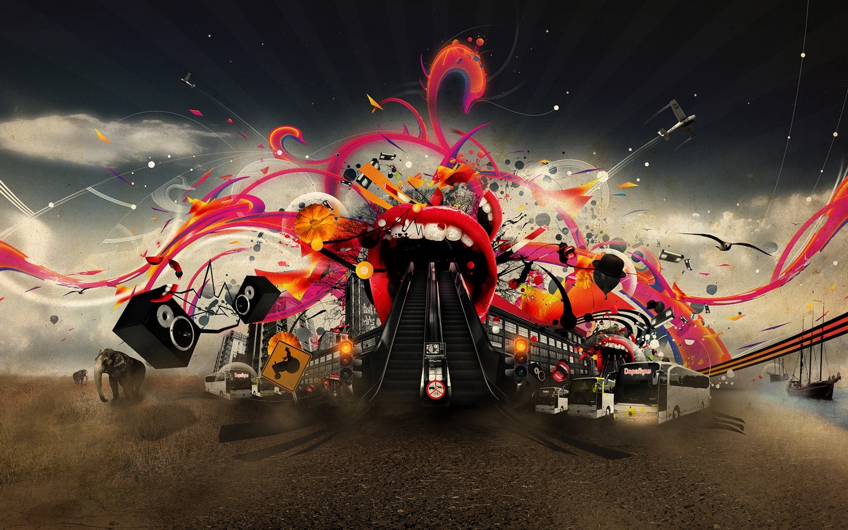Abstract digital art with surreal elements HD Wallpaper
