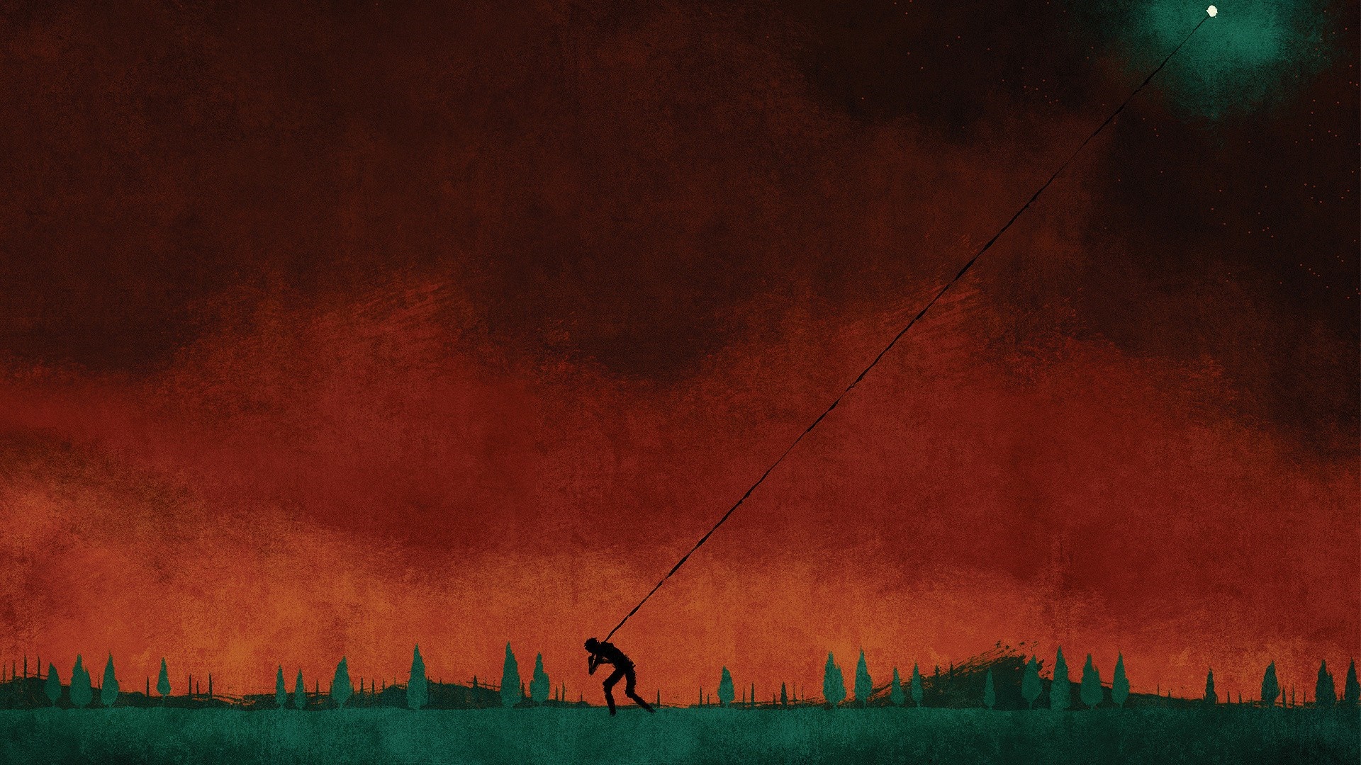 Silhouette of a person pulling a light in a dark sky HD Wallpaper