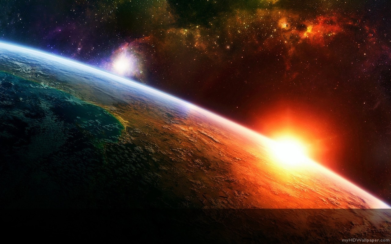 Sunrise over Earth from space with nebula HD Wallpaper