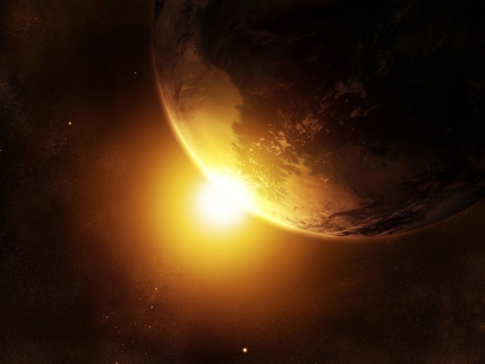 Planet illuminated by the sun in outer space HD Wallpaper