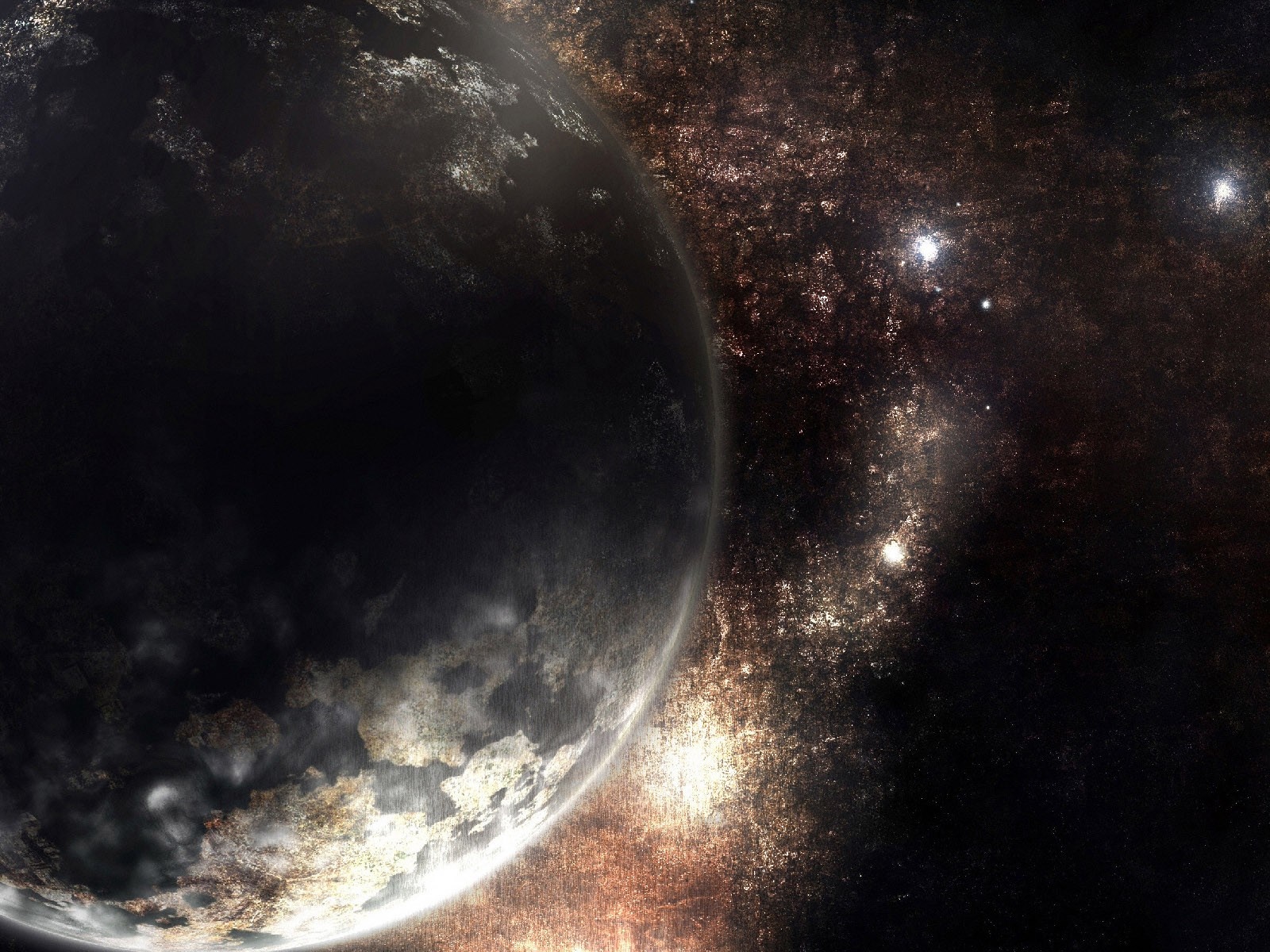 Planet in dark space with stars HD Wallpaper