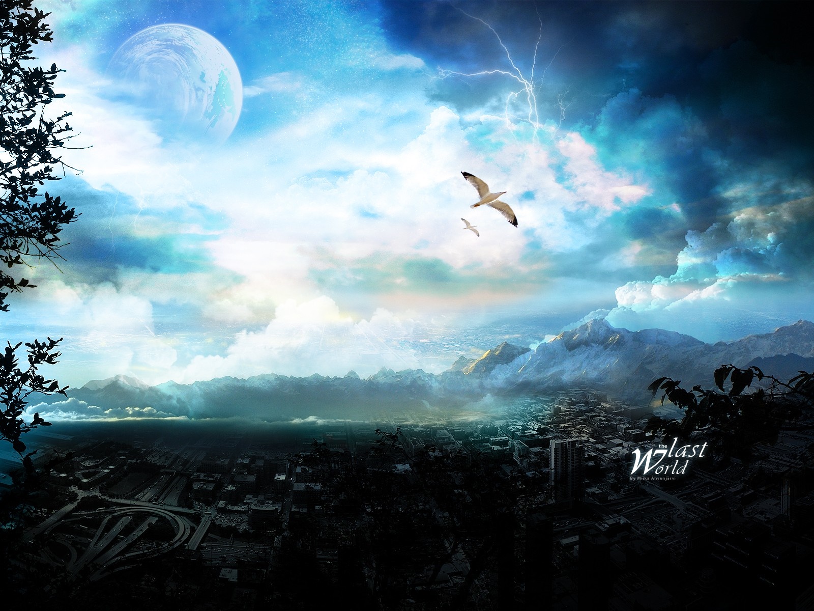 Last World Cityscape with Moon and Lightning HD Wallpaper