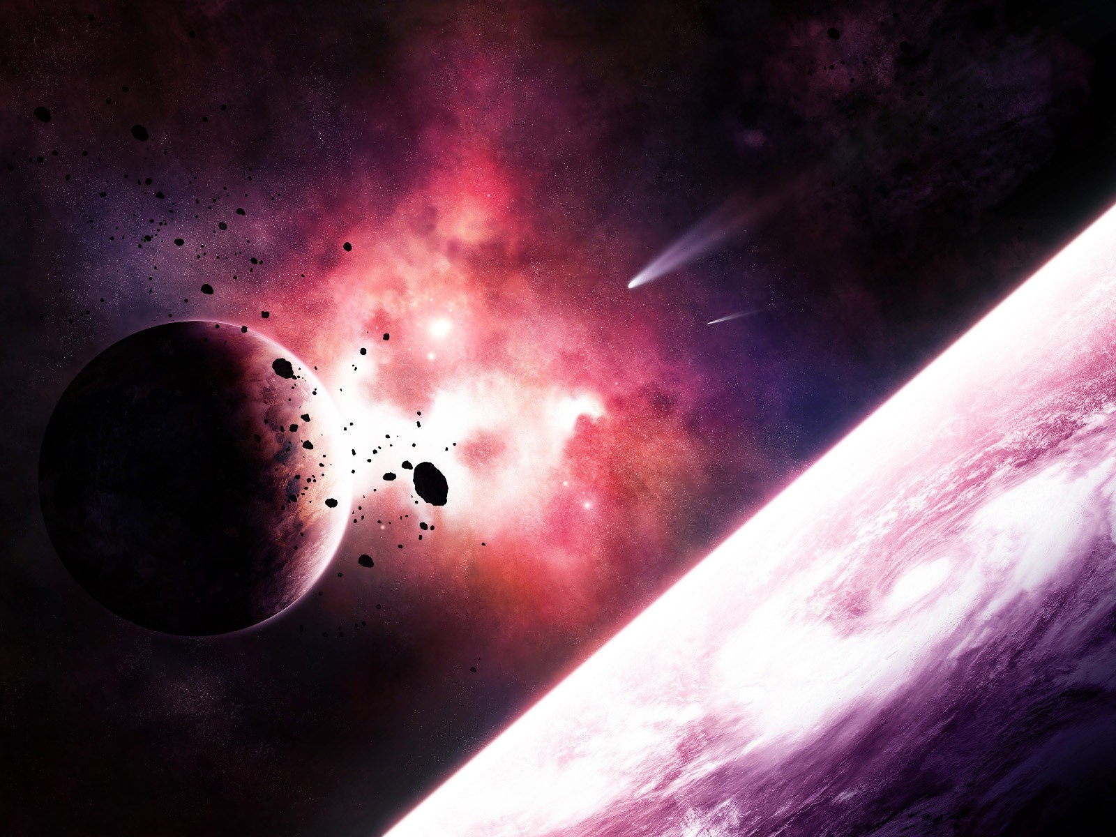 Digital art of planets and nebulae in space HD Wallpaper