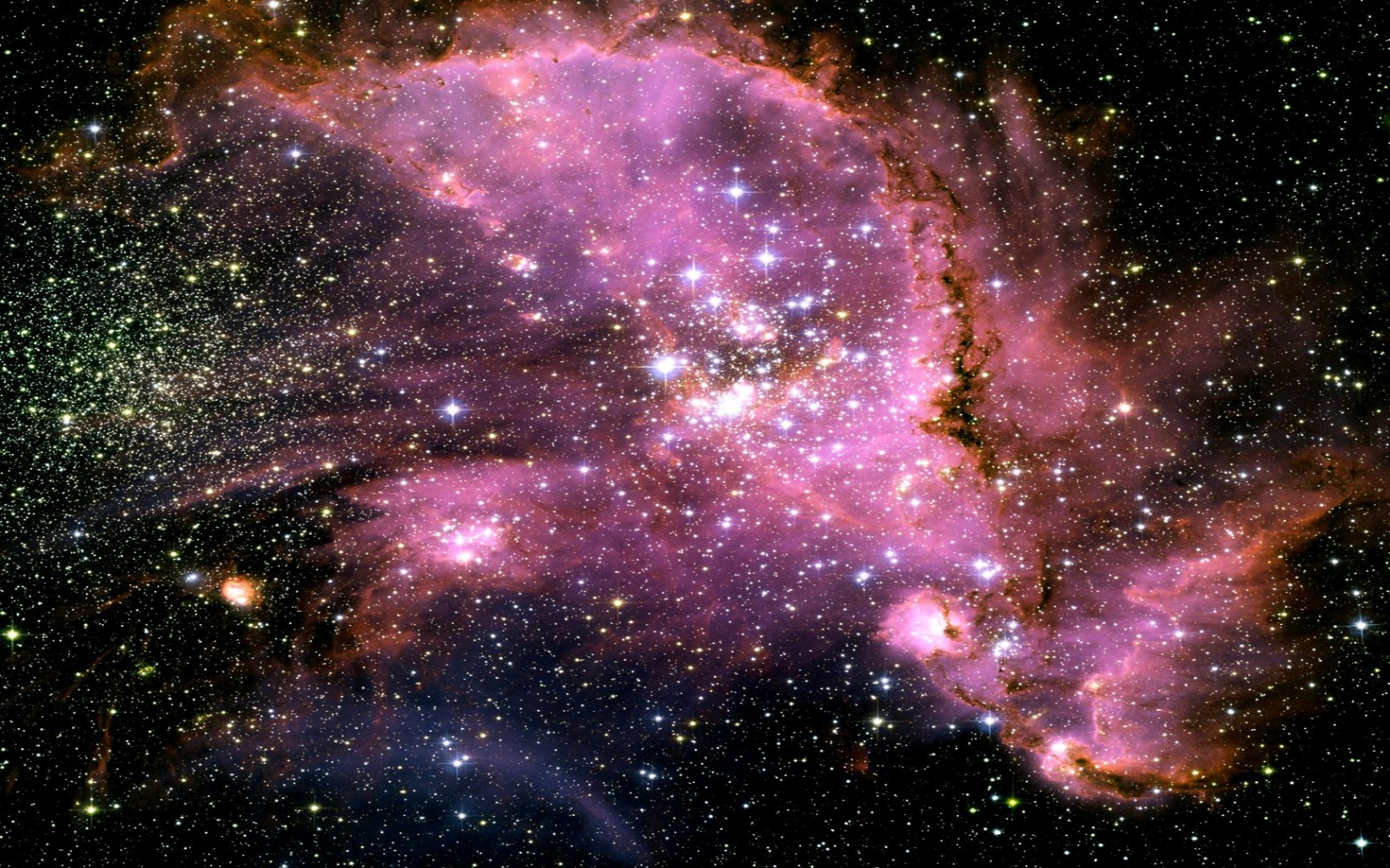 Pink and purple nebula with stars in outer space HD Wallpaper