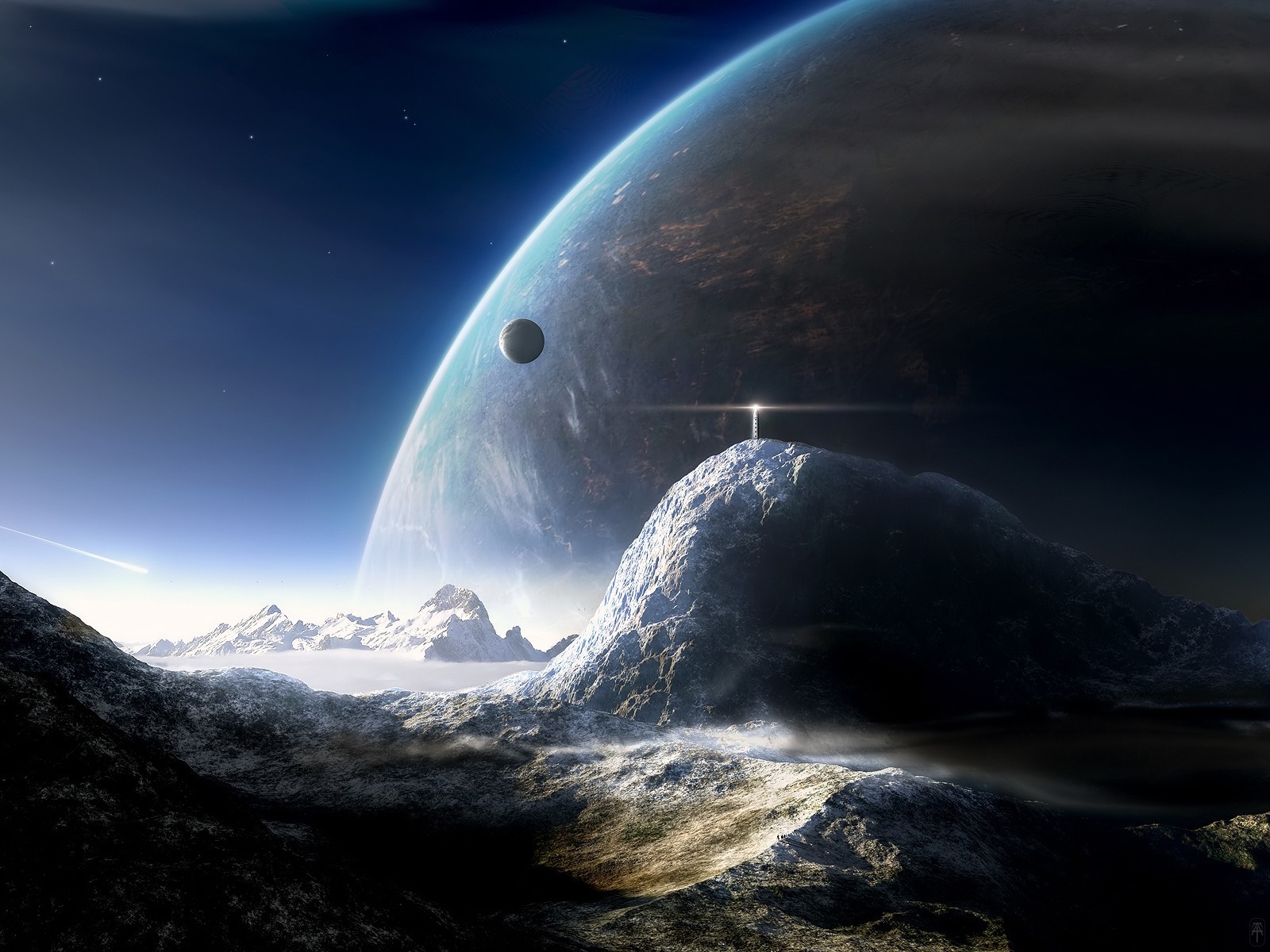 Alien planet with large planet and moon HD Wallpaper