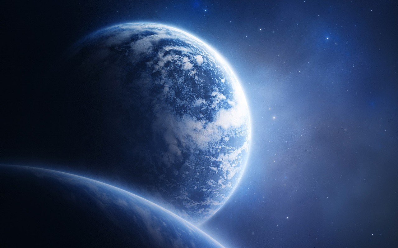 Planet and moon in outer space with stars HD Wallpaper