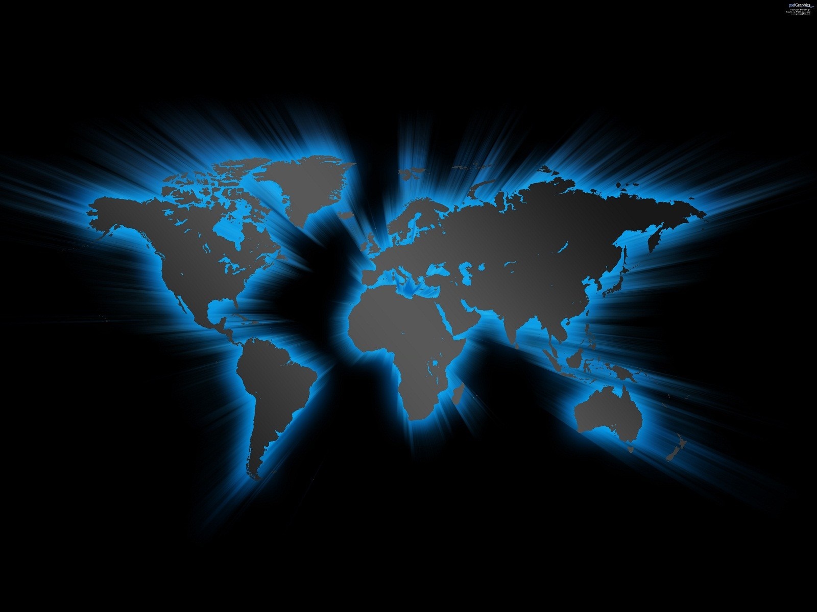 World map with blue light rays HD Wallpaper