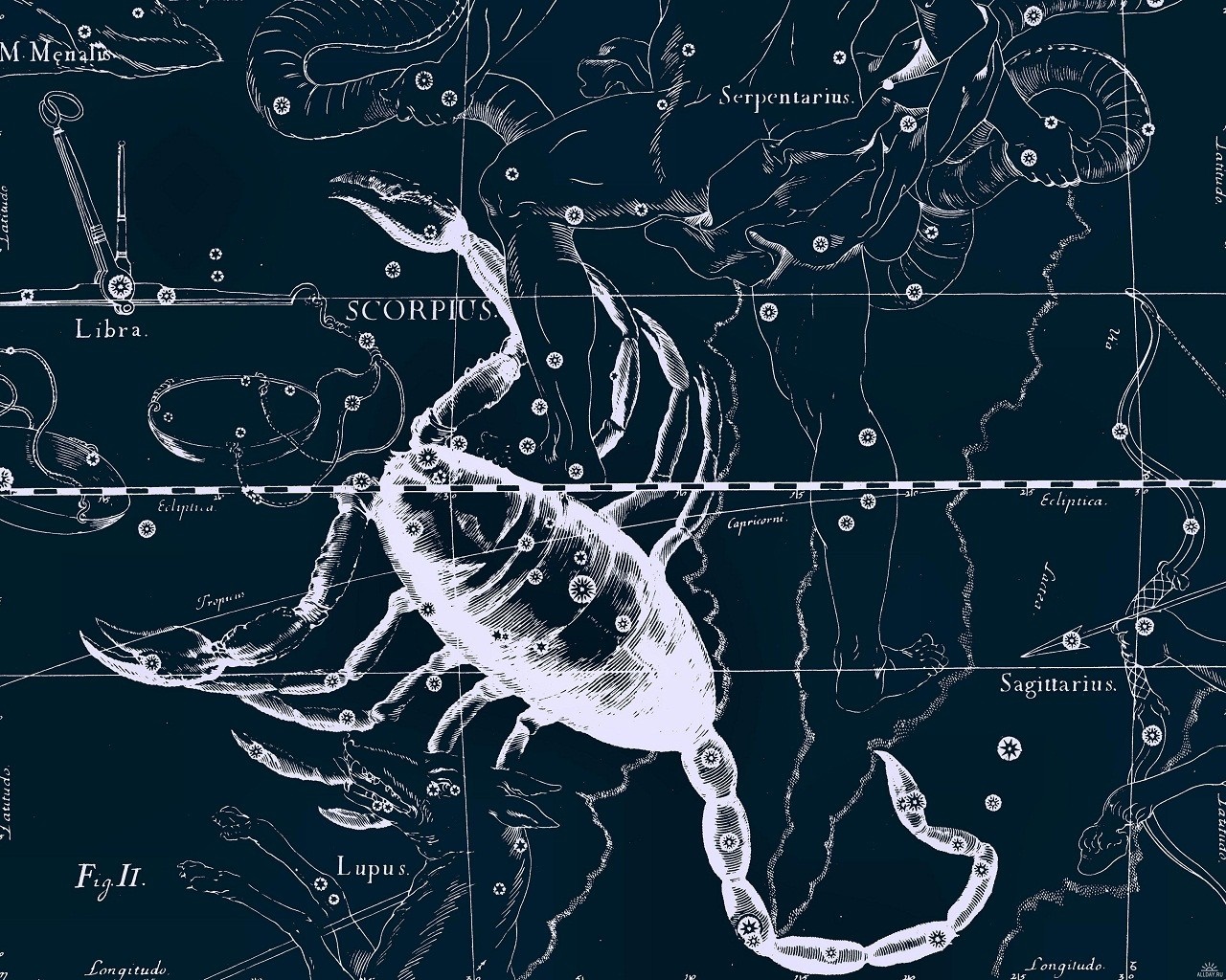 Celestial map of constellations including Scorpius and Libra HD Wallpaper