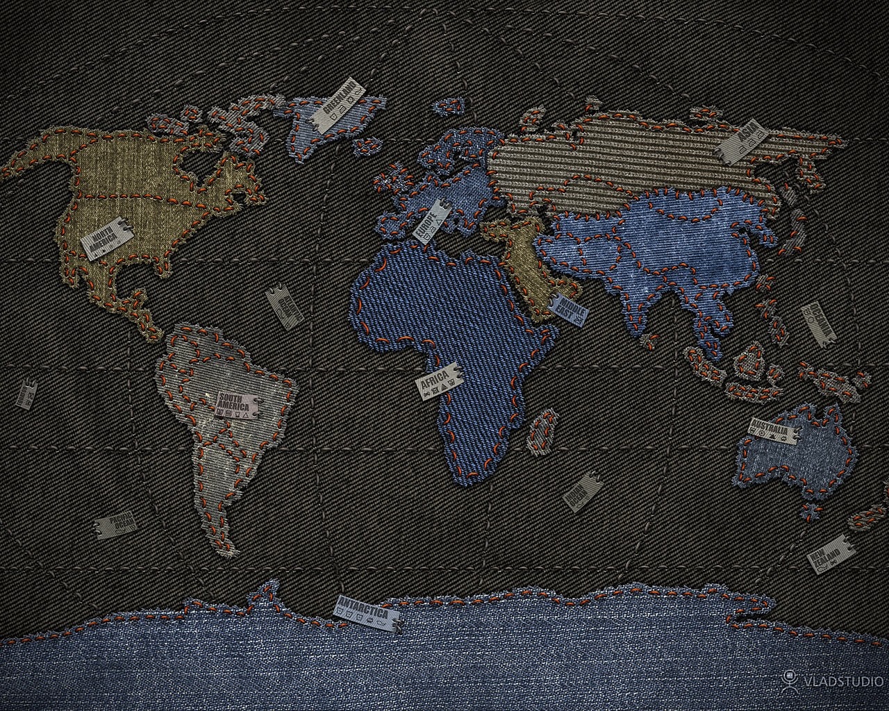 Denim World Map by Vladstudio HD Wallpaper