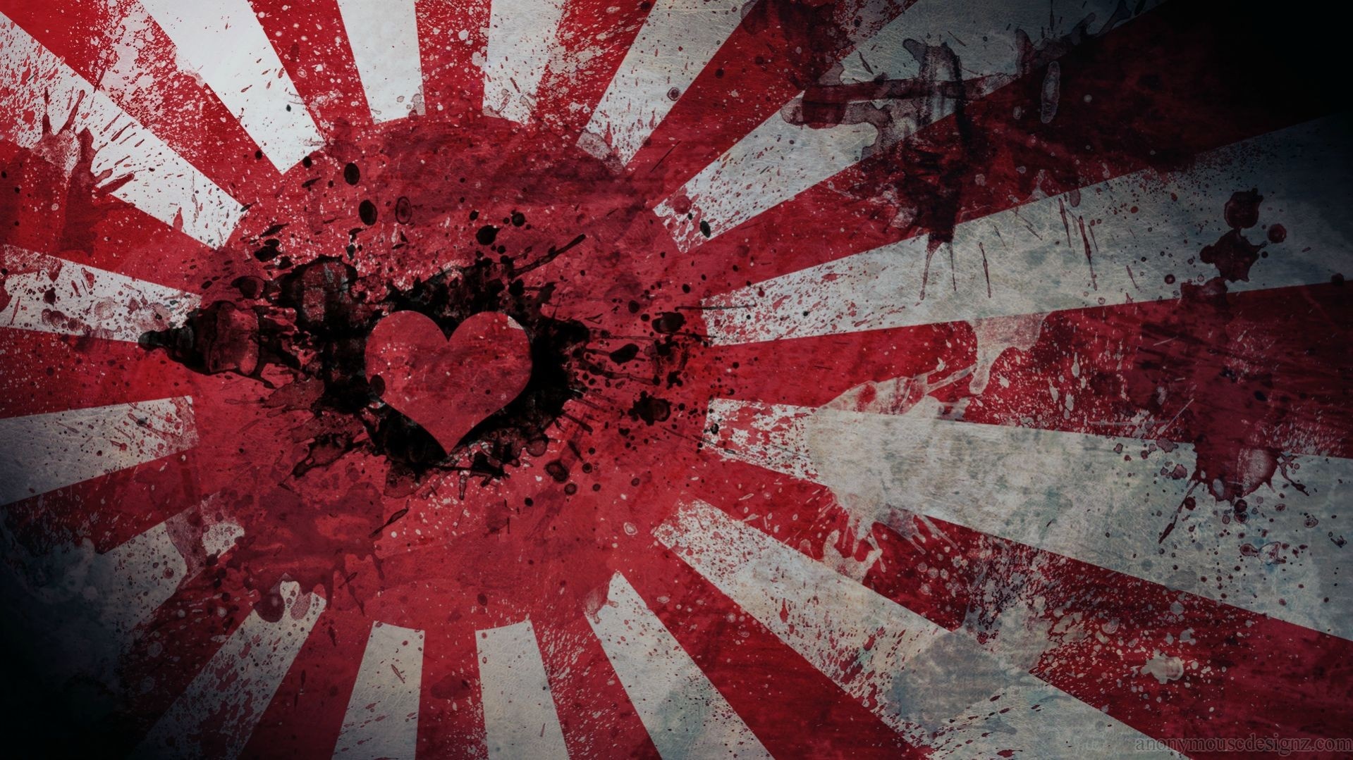 Heart on a grunge Japanese rising sun background HD Wallpaper