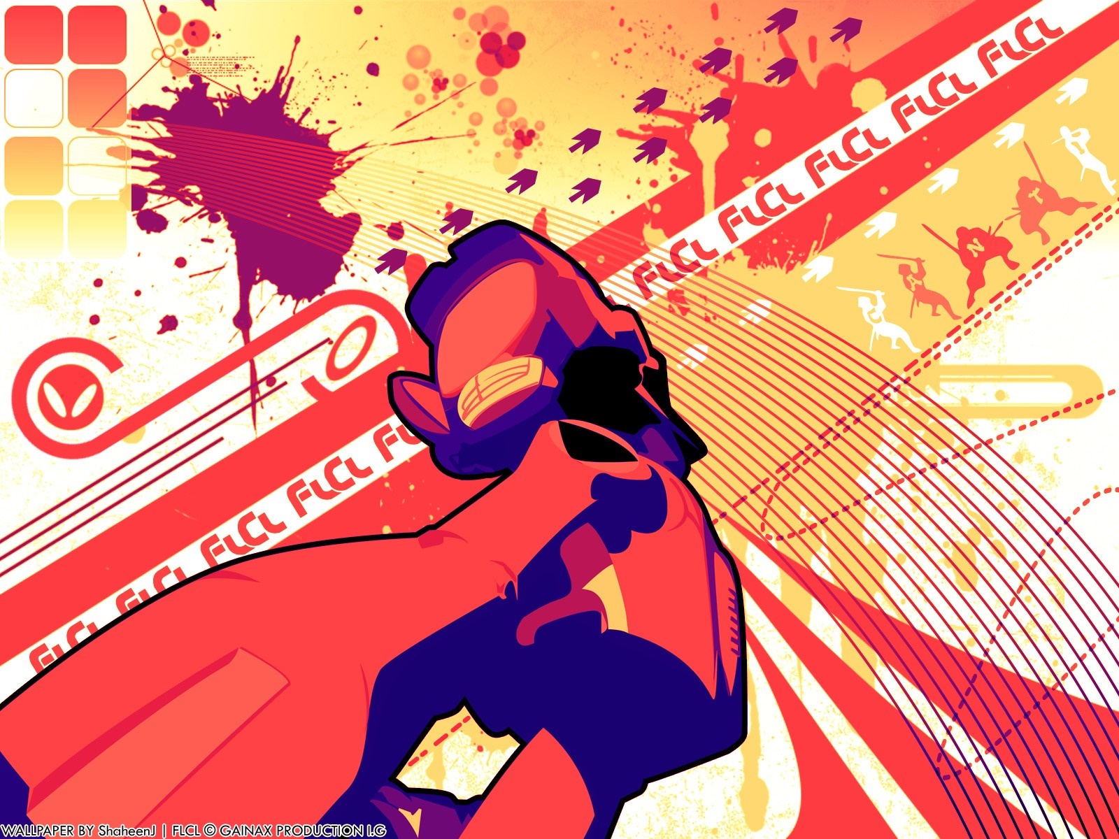 FLCL Poster with Character and Abstract Design HD Wallpaper