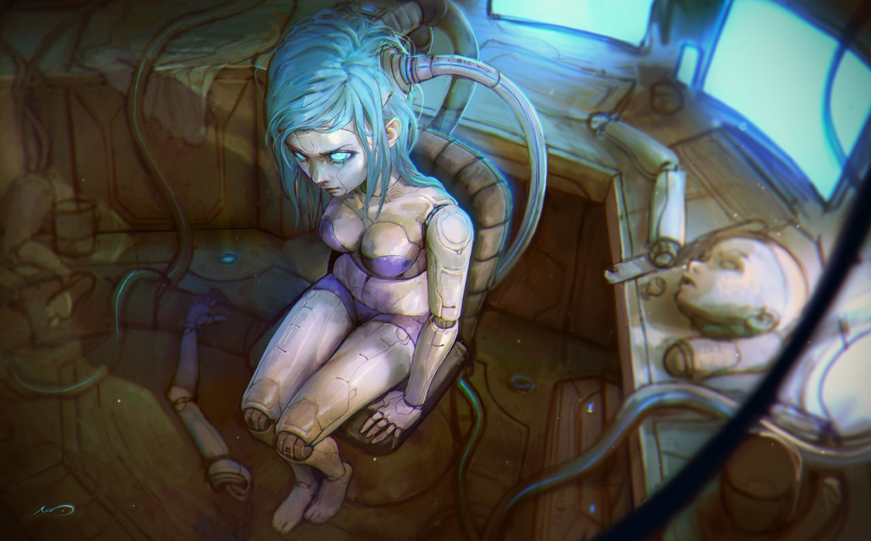 Anime girl in sci-fi suit on futuristic motorcycle HD Wallpaper