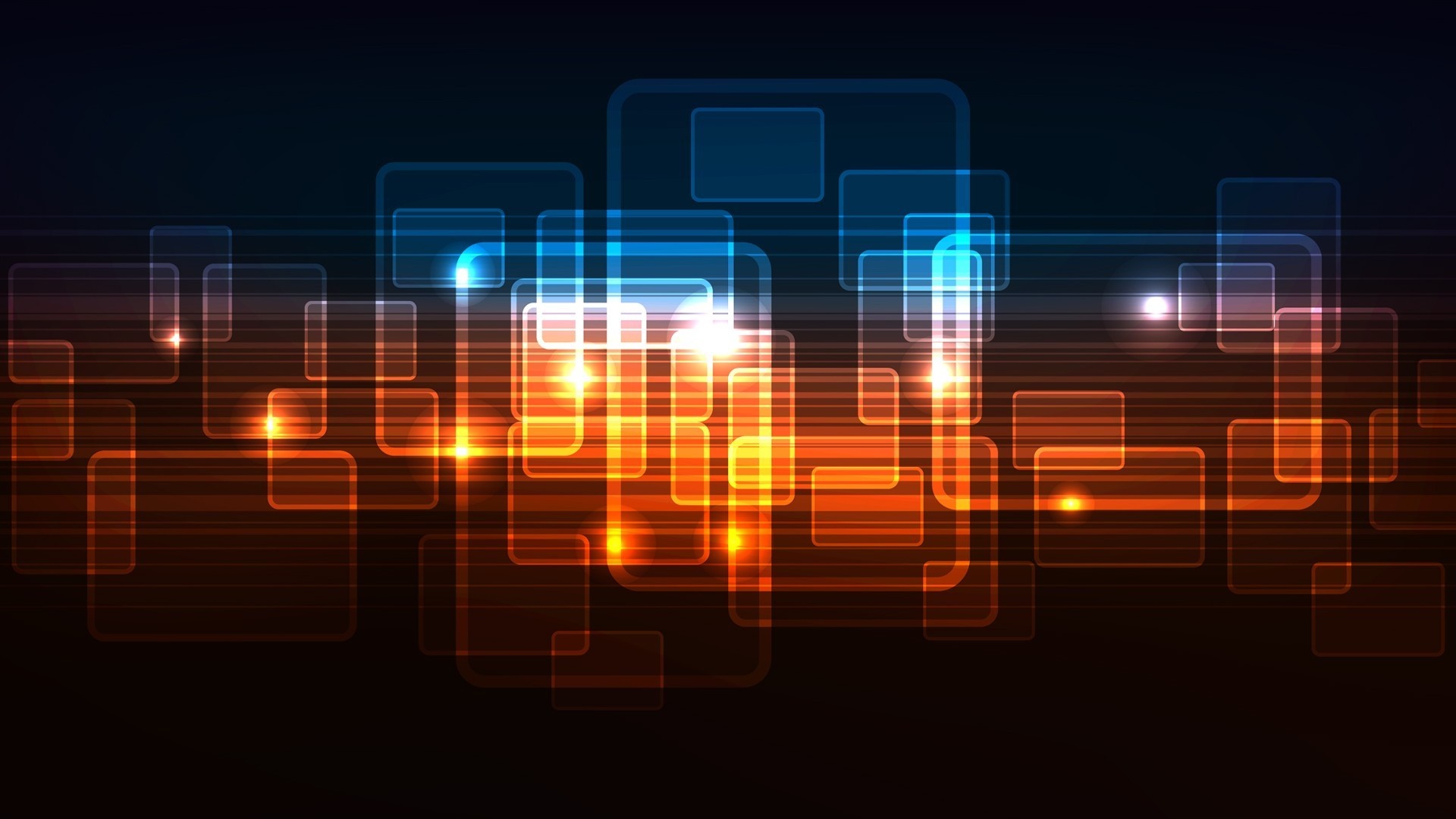 Abstract glowing squares and lines on dark background HD Wallpaper