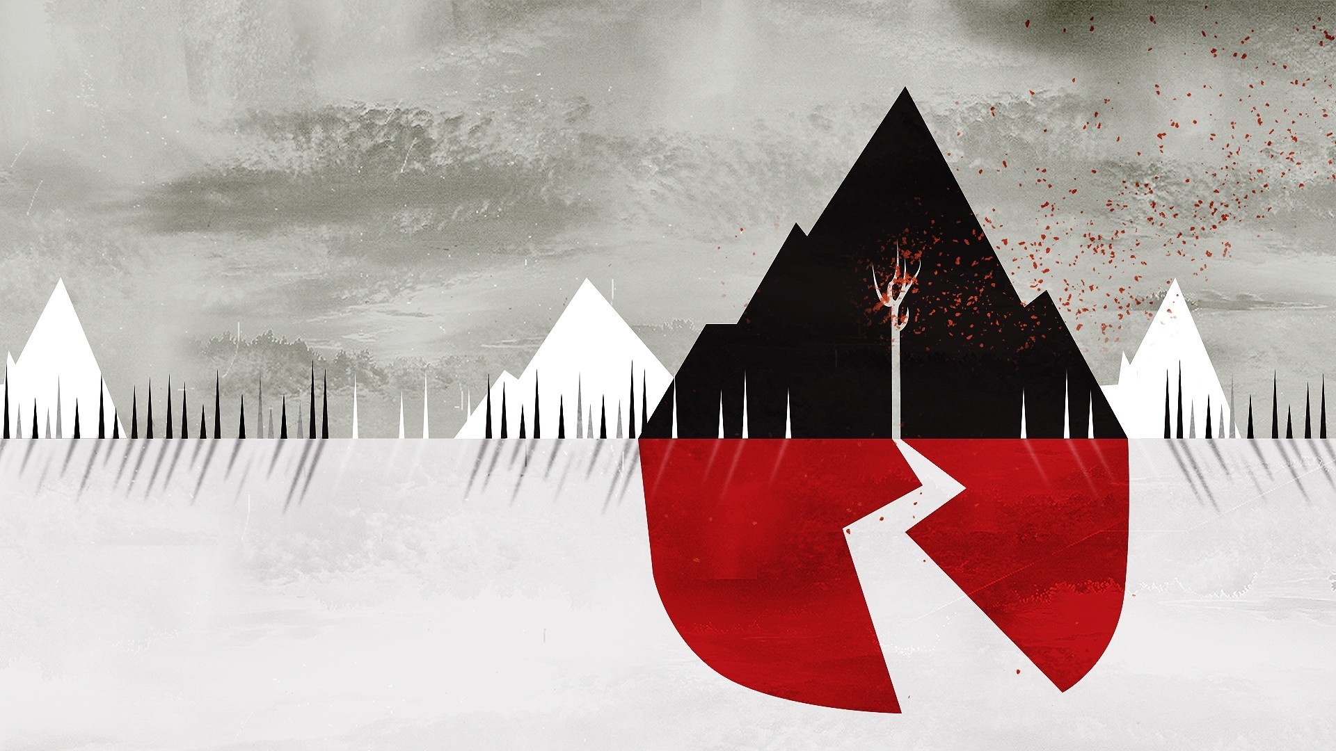 Abstract winter landscape with cracked red mountain HD Wallpaper