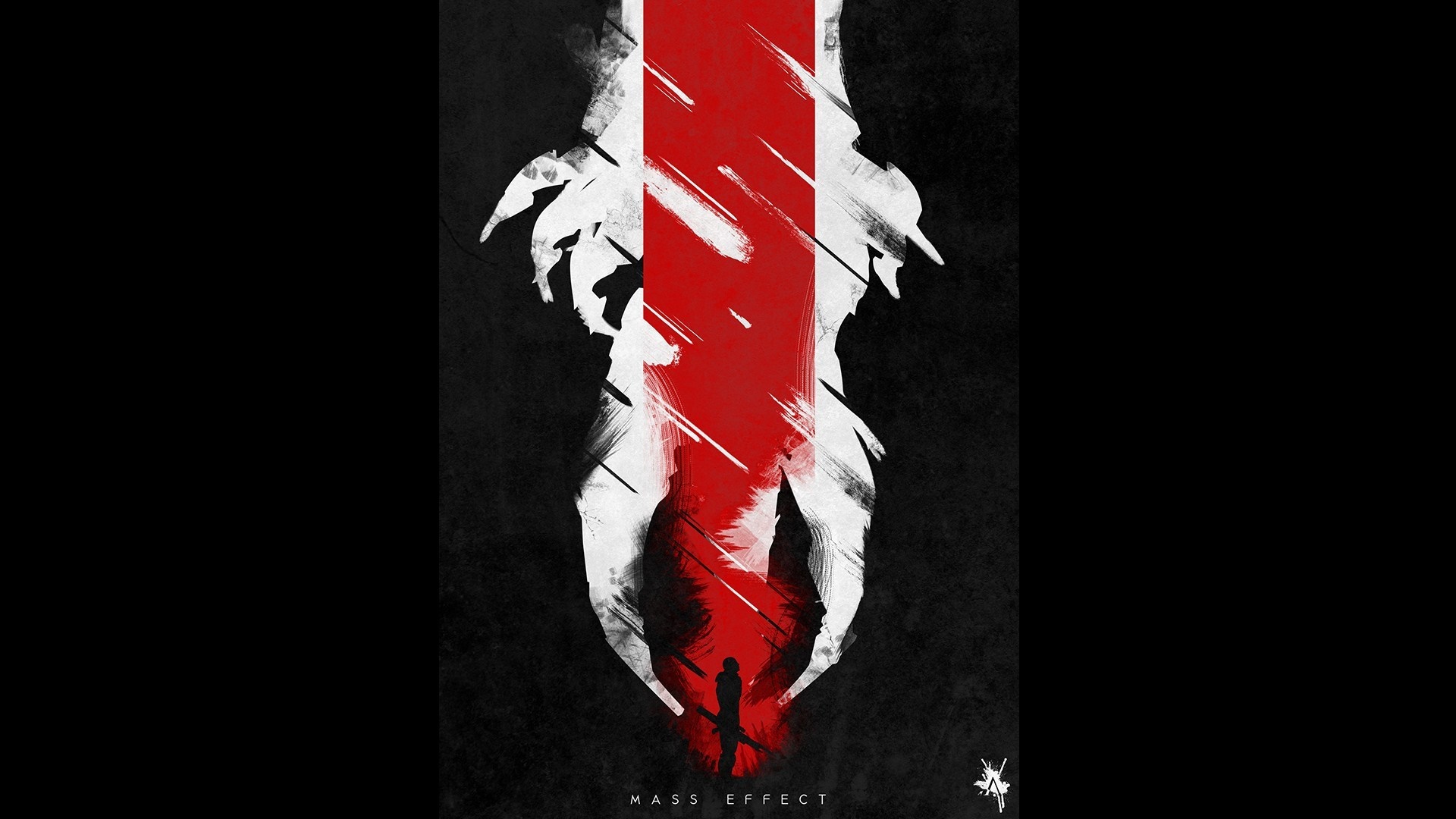 Mass Effect minimalist poster with red stripe HD Wallpaper