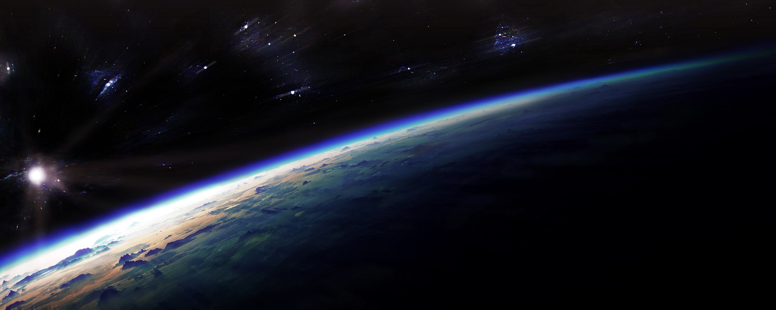 Earth from space with stars and sun HD Wallpaper