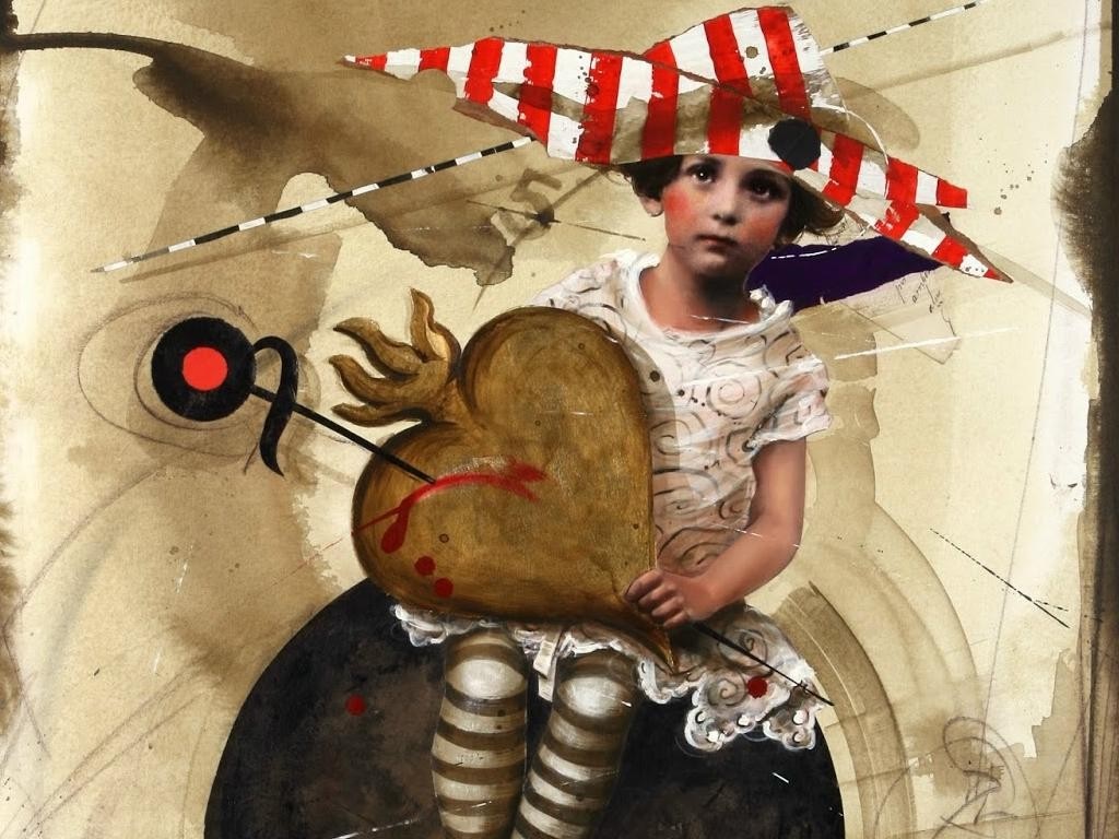 Painting of a girl holding a heart HD Wallpaper