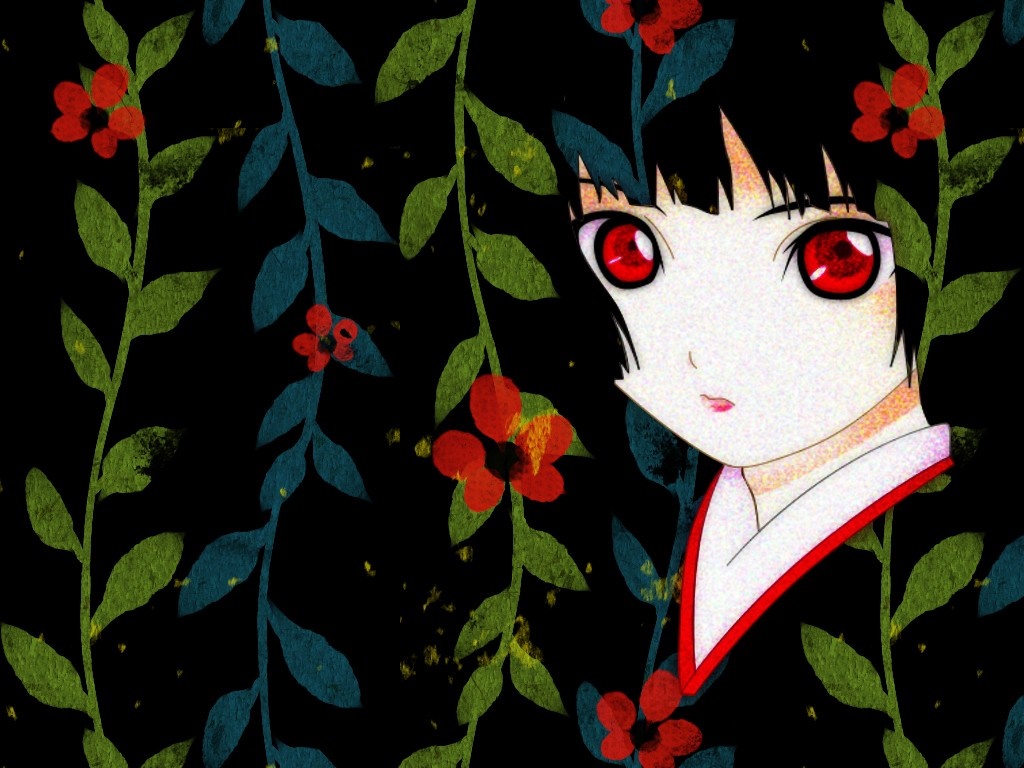 Enma Ai from Jigoku Shoujo surrounded by flowers HD Wallpaper