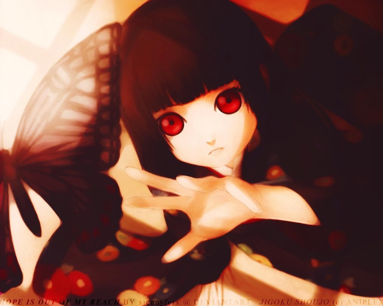 Enma Ai from Jigoku Shoujo with Butterfly Wings HD Wallpaper