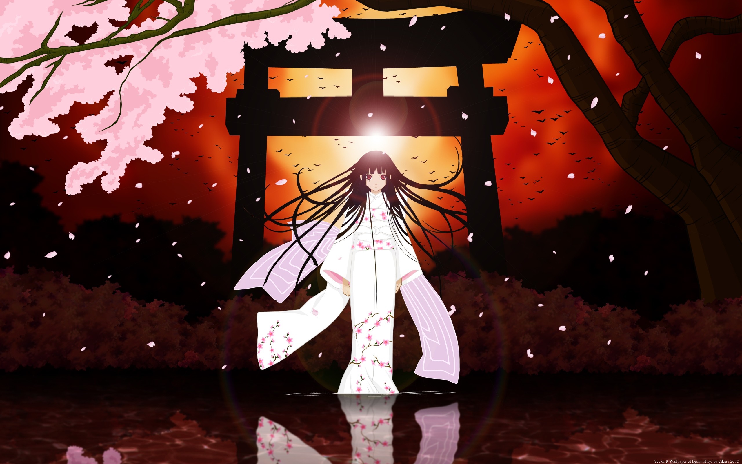 Enma Ai from Jigoku Shoujo with Cherry Blossoms HD Wallpaper