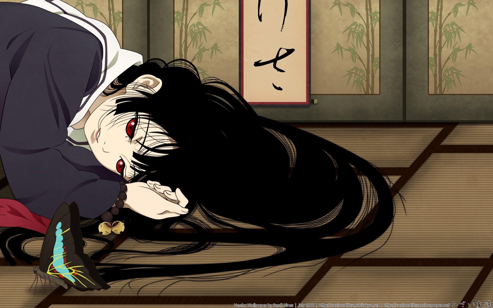 Enma Ai from Jigoku Shoujo lying down with a butterfly HD Wallpaper