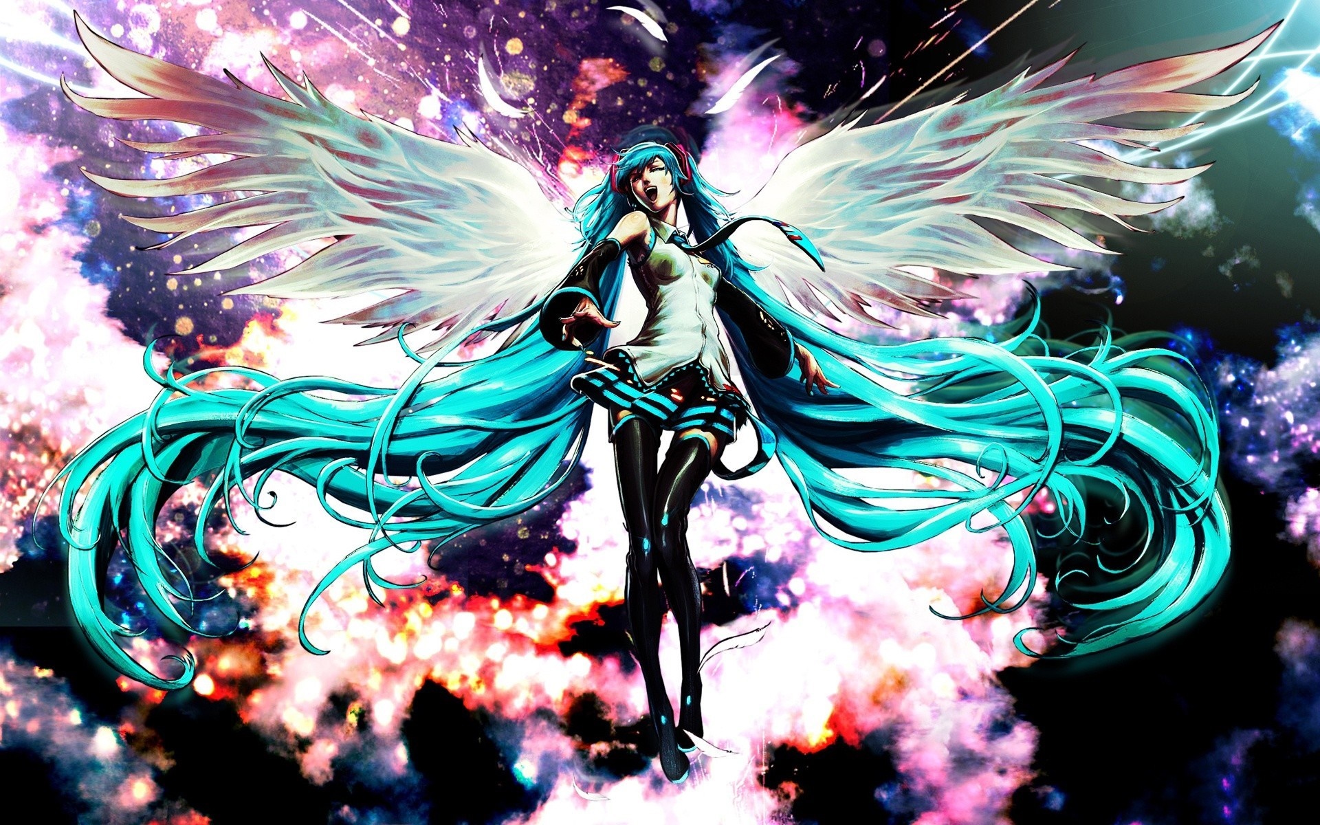 Hatsune Miku with Angel Wings in Space HD Wallpaper