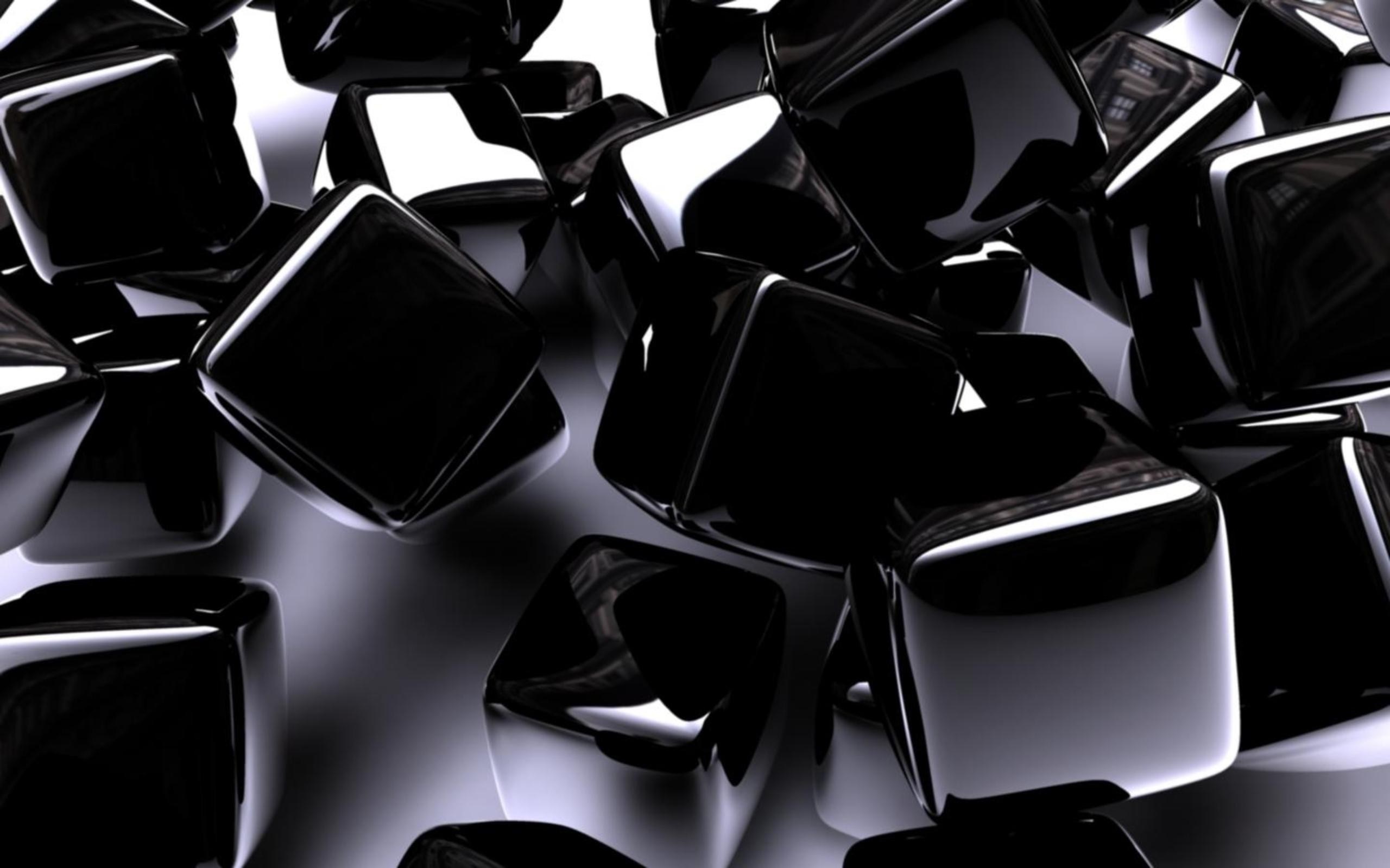 Abstract black cubes on a reflective surface HD Wallpaper