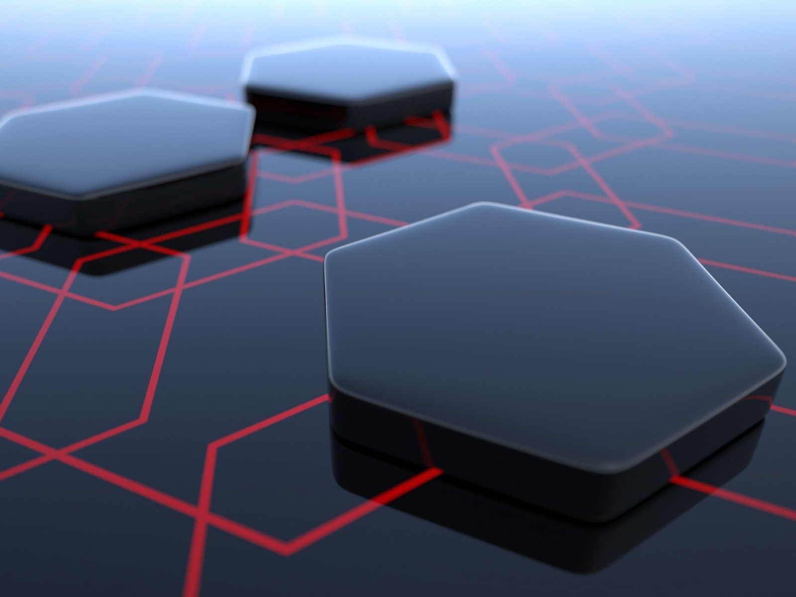 Abstract digital art with hexagonal shapes and red lines HD Wallpaper