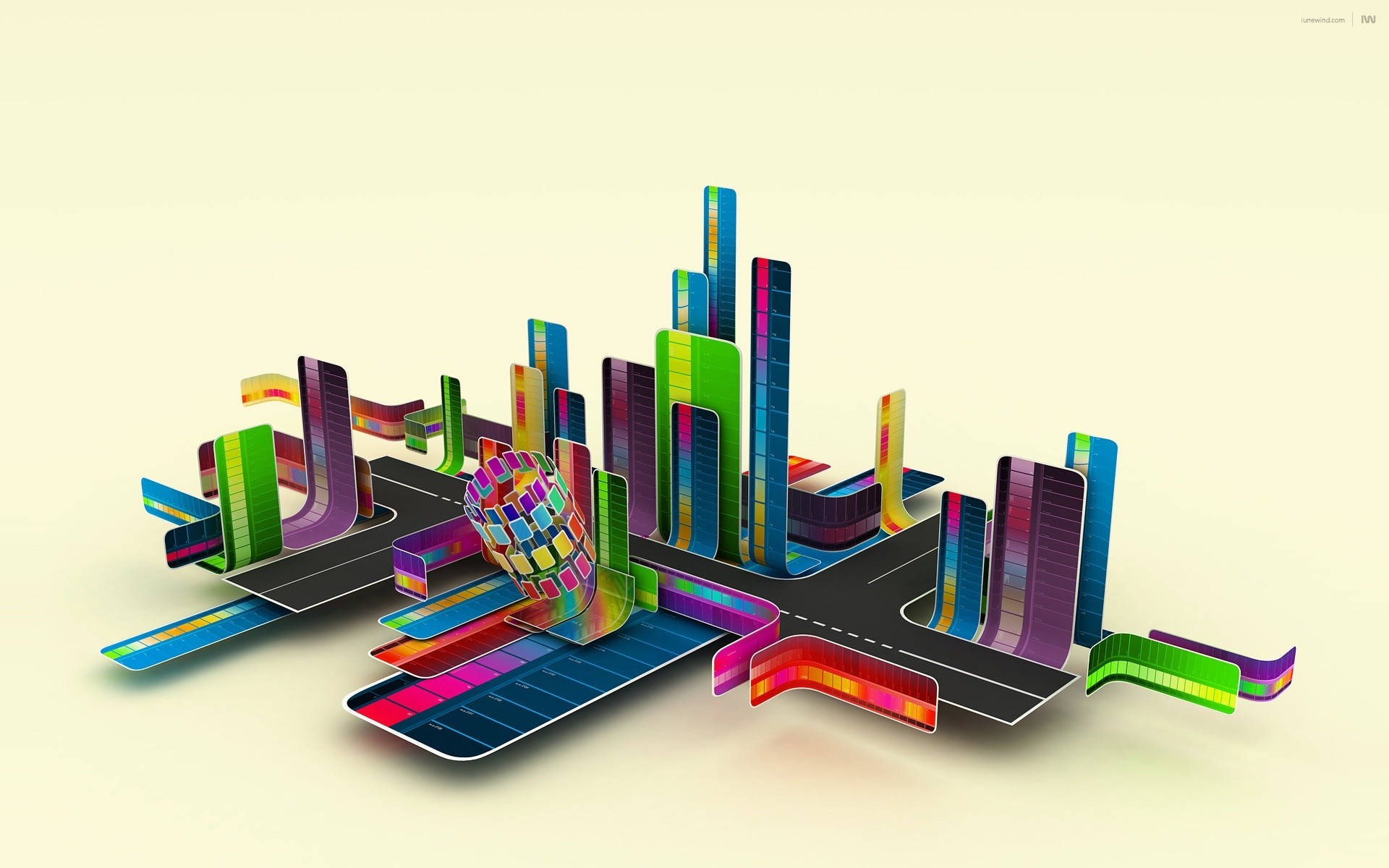 Abstract colorful city illustration with roads HD Wallpaper