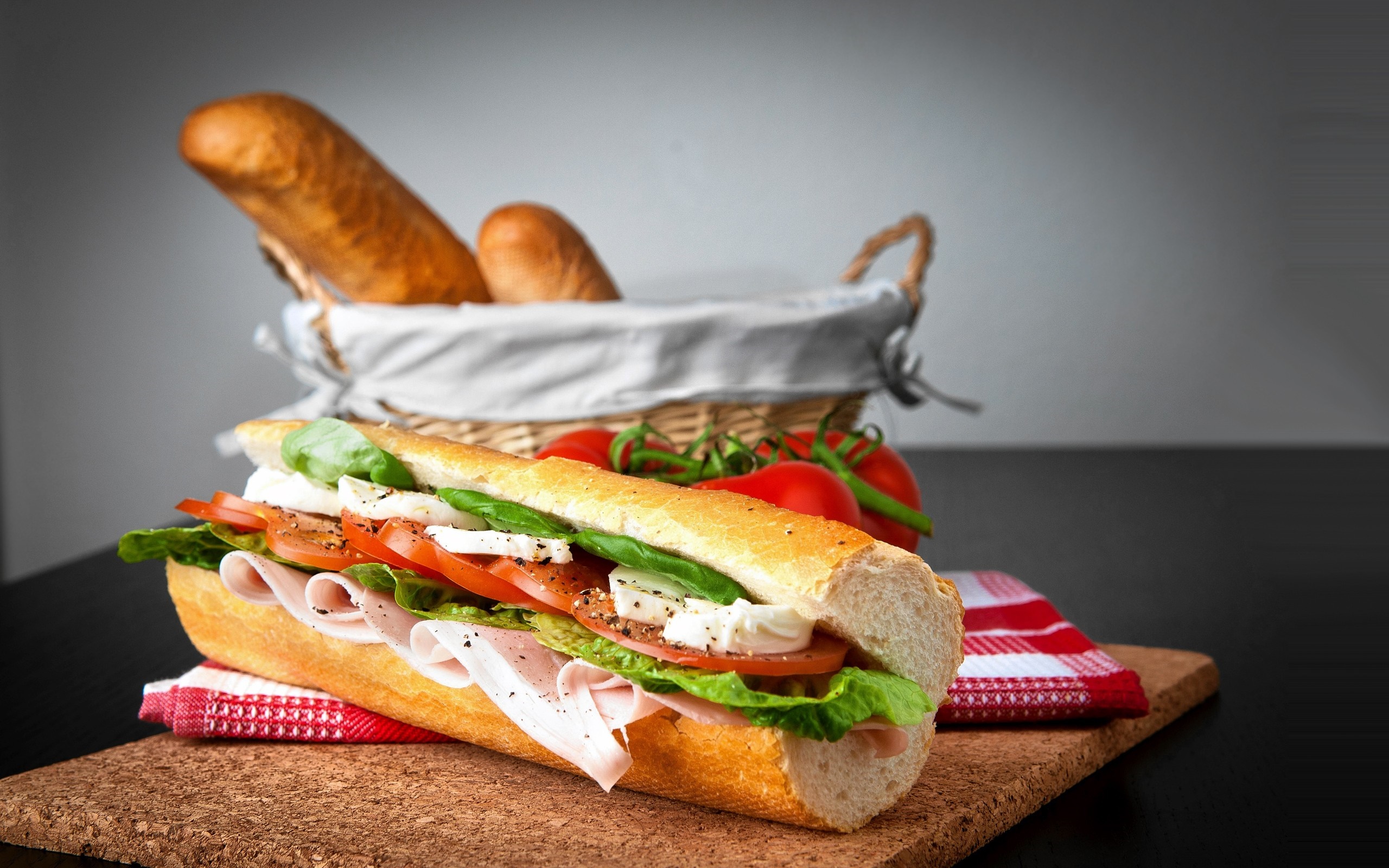 Fresh Turkey and Mozzarella Sandwich with Tomatoes HD Wallpaper