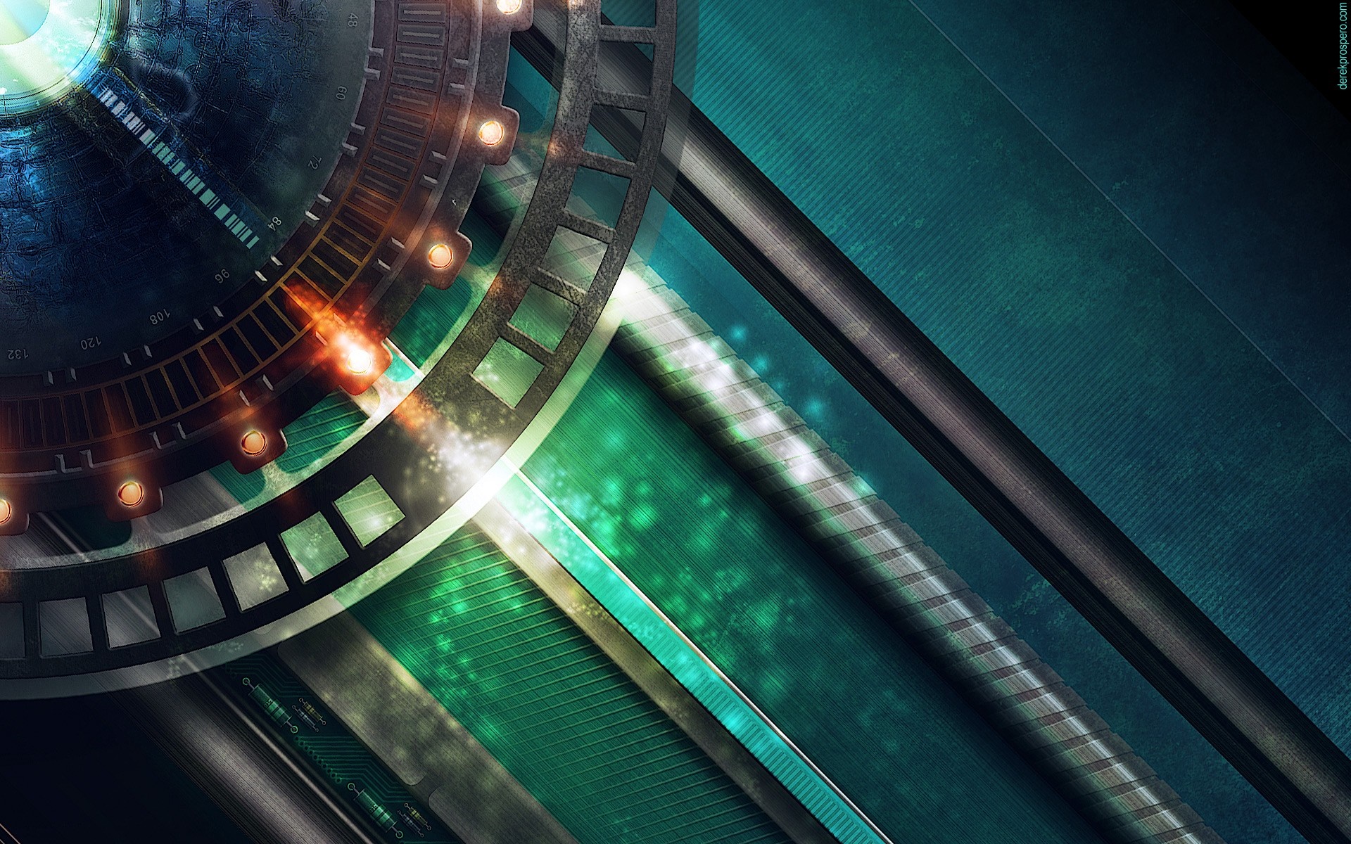 Abstract digital art with metallic and glowing elements HD Wallpaper