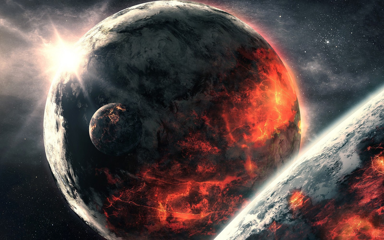 Planets in space with glowing lava HD Wallpaper