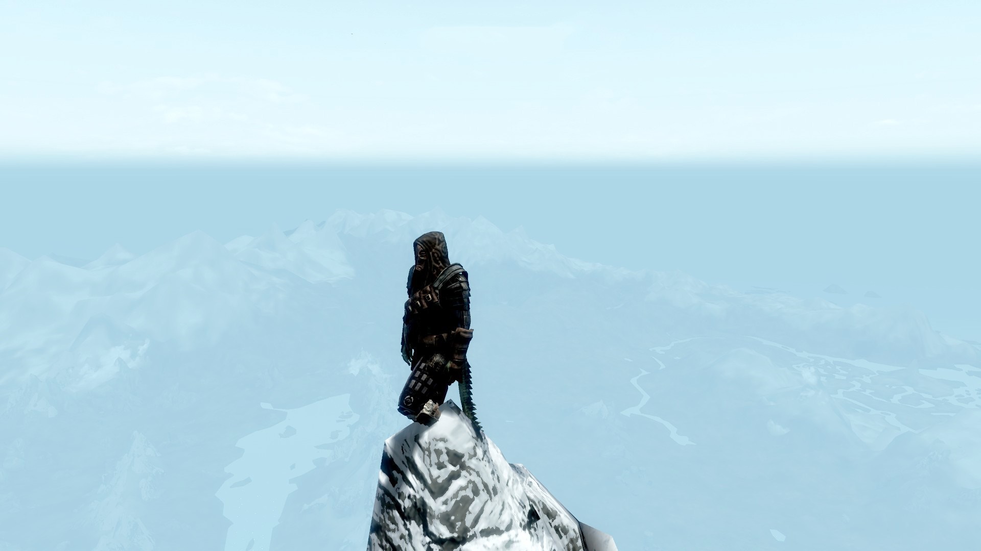 Figure on a snowy mountain peak in The Elder Scrolls V Skyrim HD Wallpaper