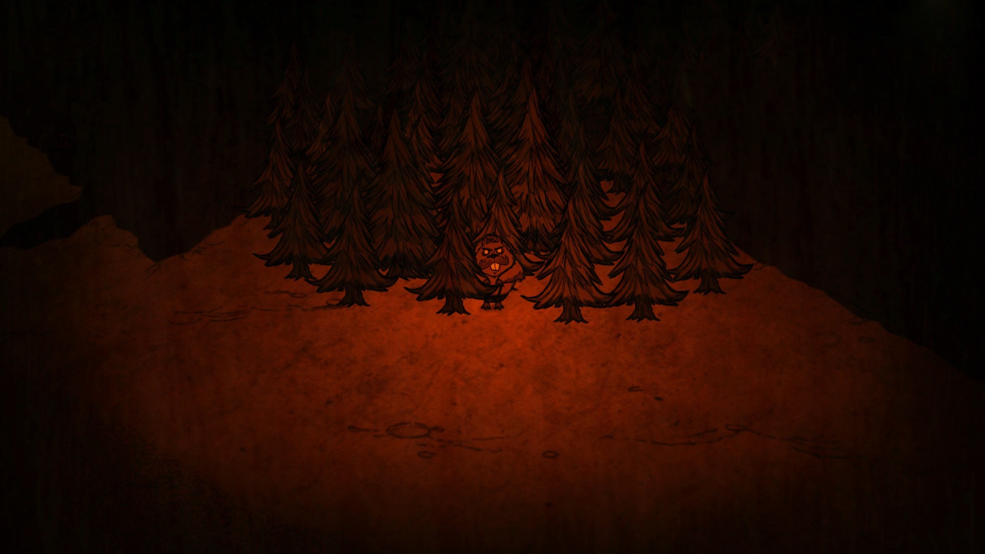 Werebeaver in a dark forest with firelight HD Wallpaper