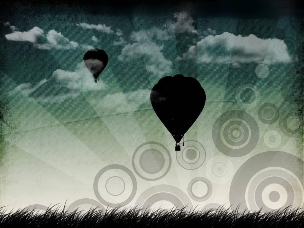 Hot air balloons in a stylized sky with grass HD Wallpaper