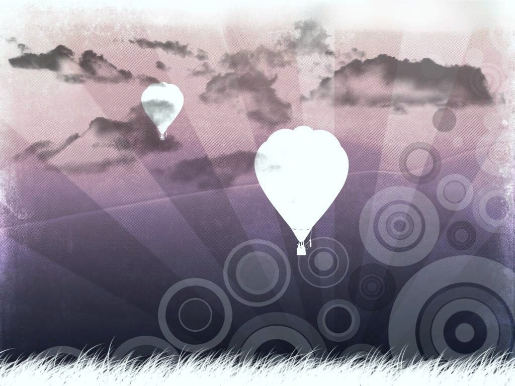 Hot air balloons in a purple sky with circles HD Wallpaper