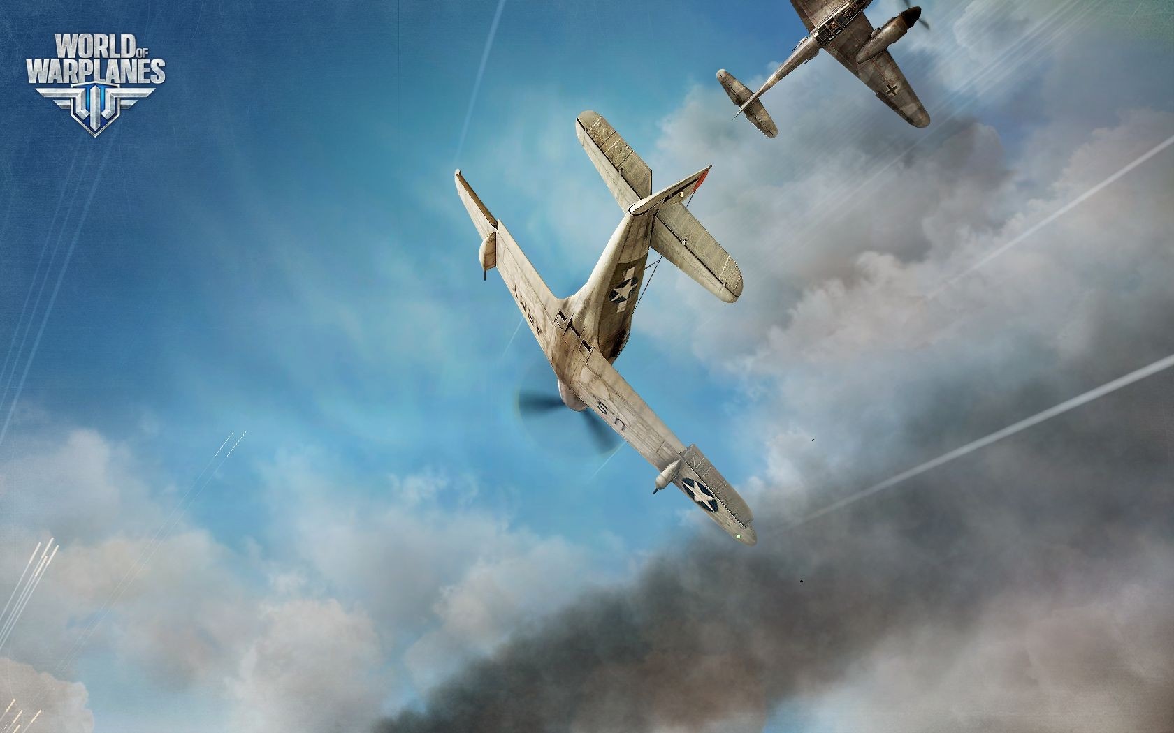 World of Warplanes dogfight with P-51 Mustang and German fighter HD Wallpaper