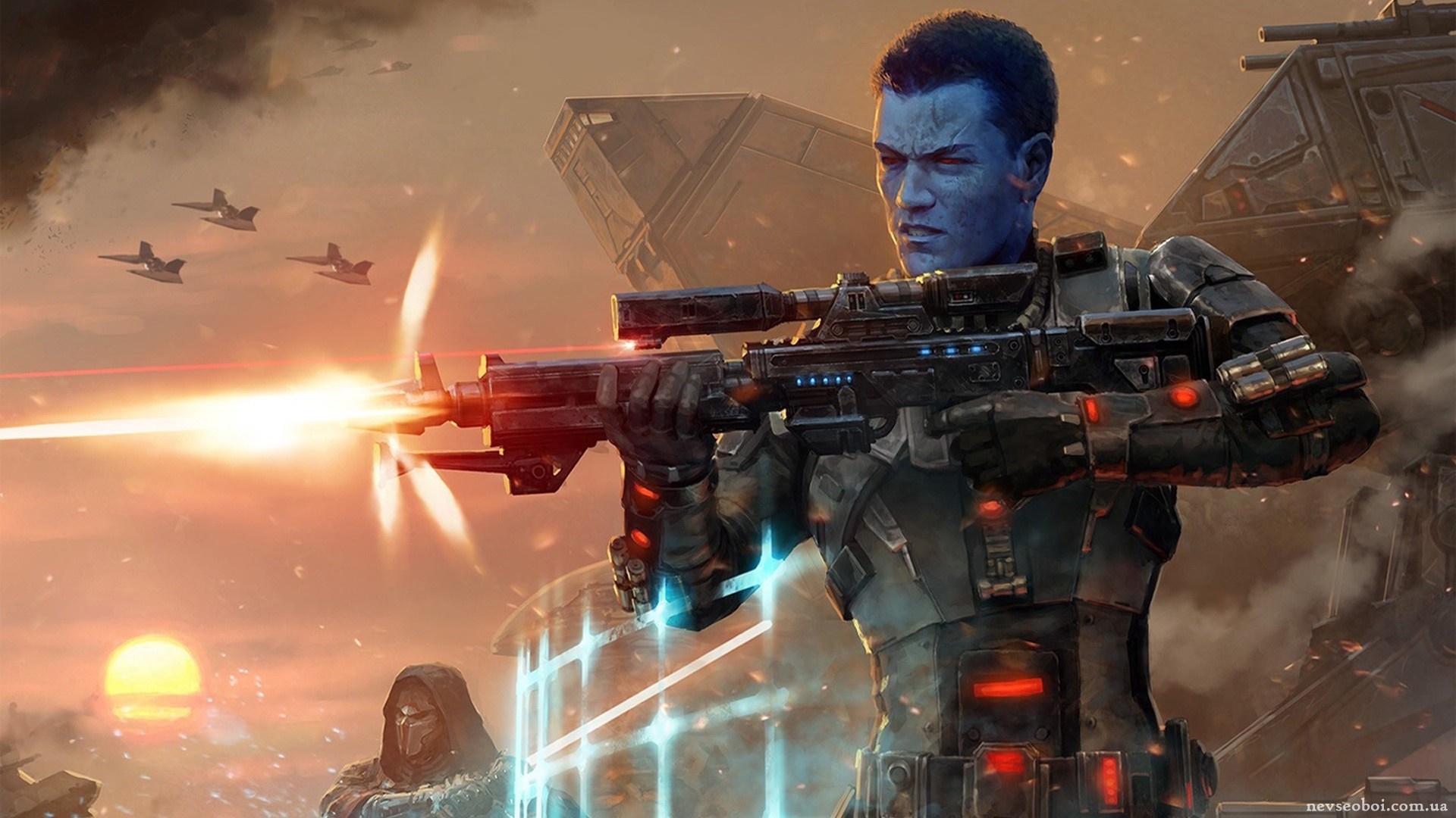 Chiss soldier firing a rifle in Star Wars The Old Republic HD Wallpaper