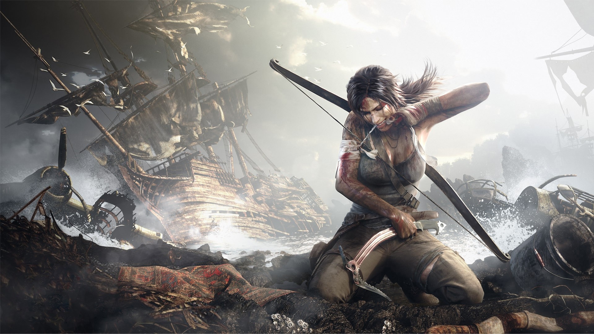 Lara Croft from Tomb Raider with bow and arrow HD Wallpaper