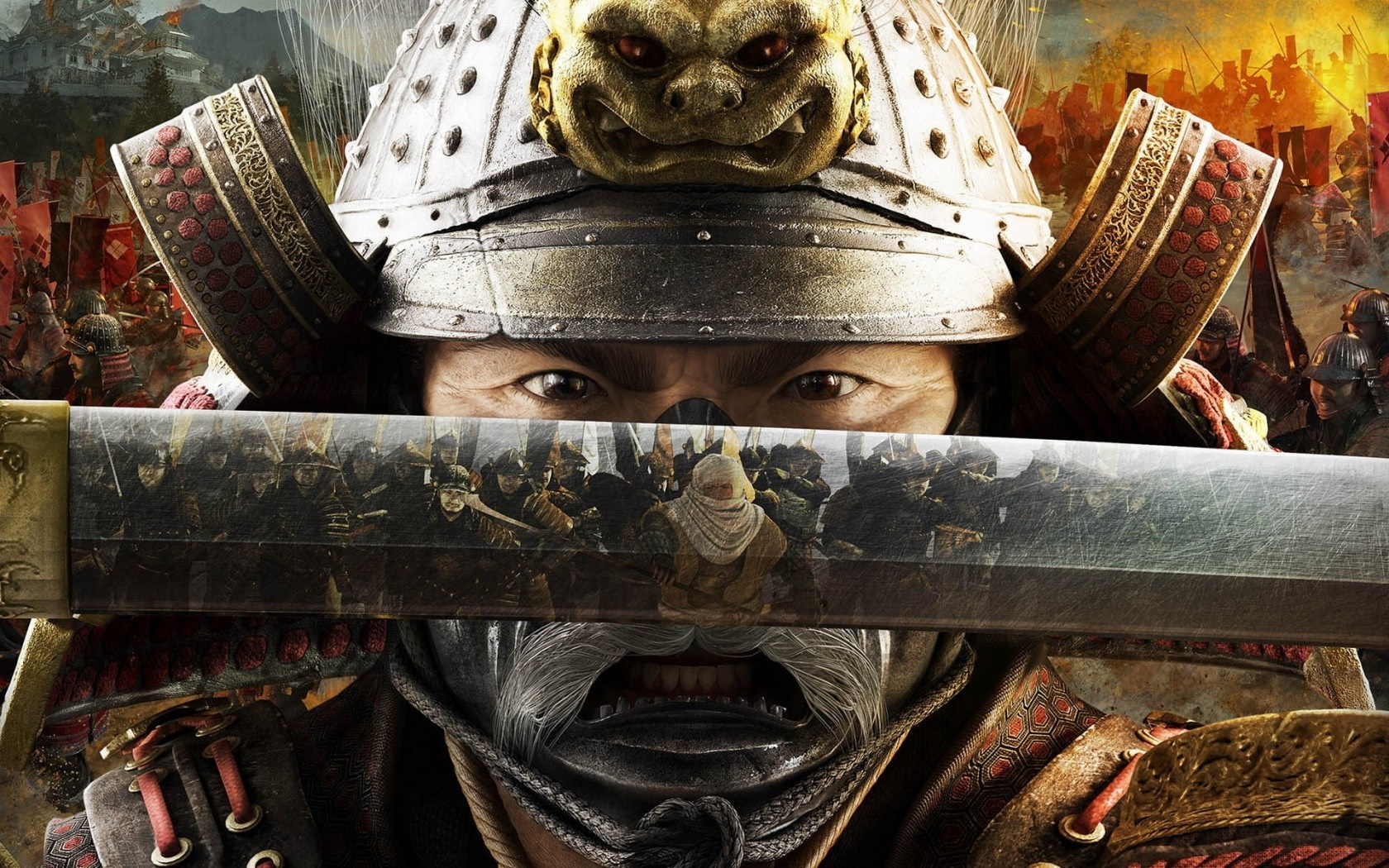 Samurai warrior with katana in front of a battle HD Wallpaper