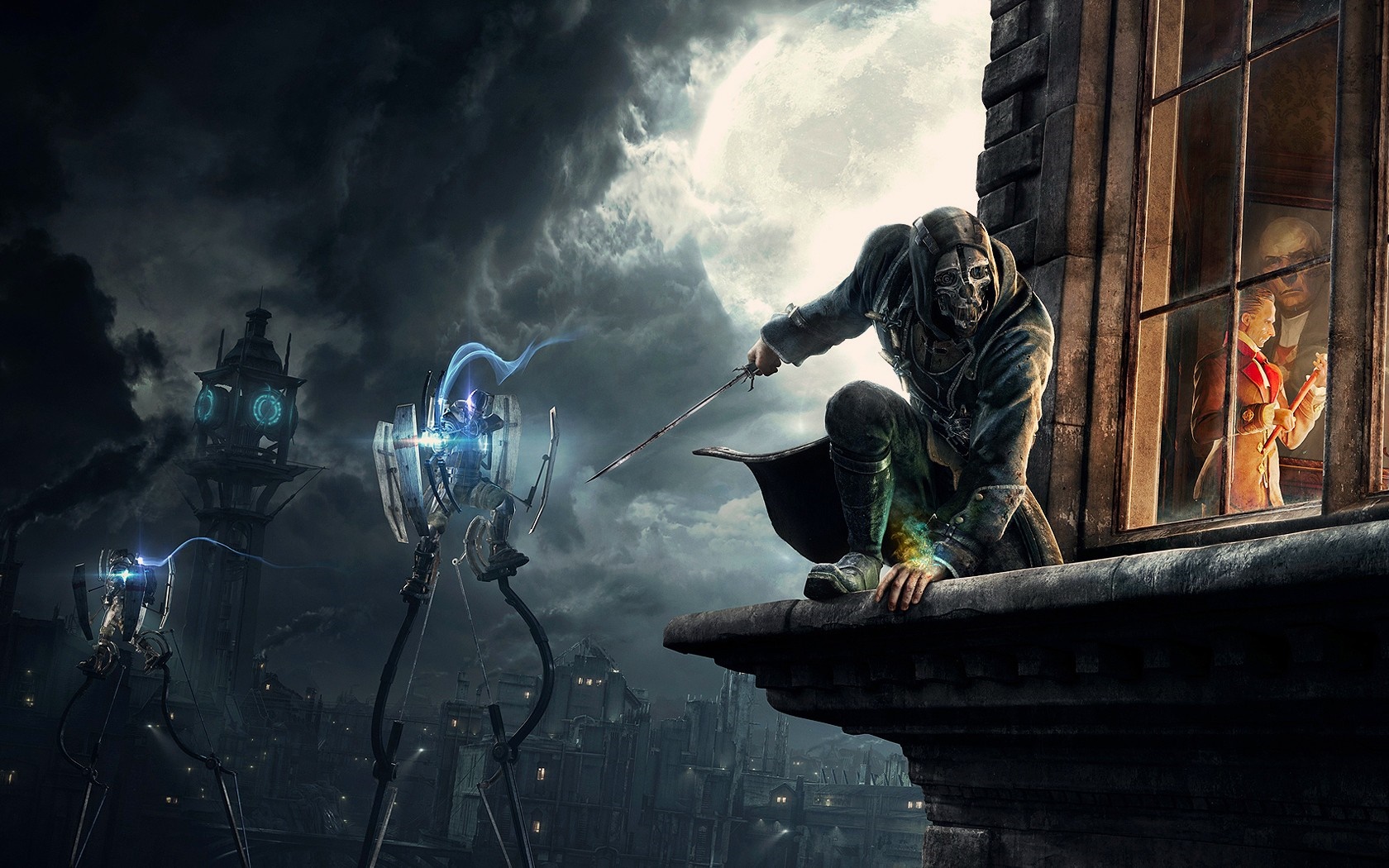 Corvo Attano from Dishonored on a rooftop HD Wallpaper