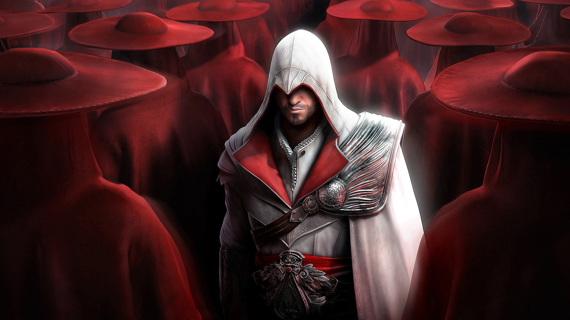 Ezio Auditore from Assassin's Creed surrounded by red figures HD Wallpaper