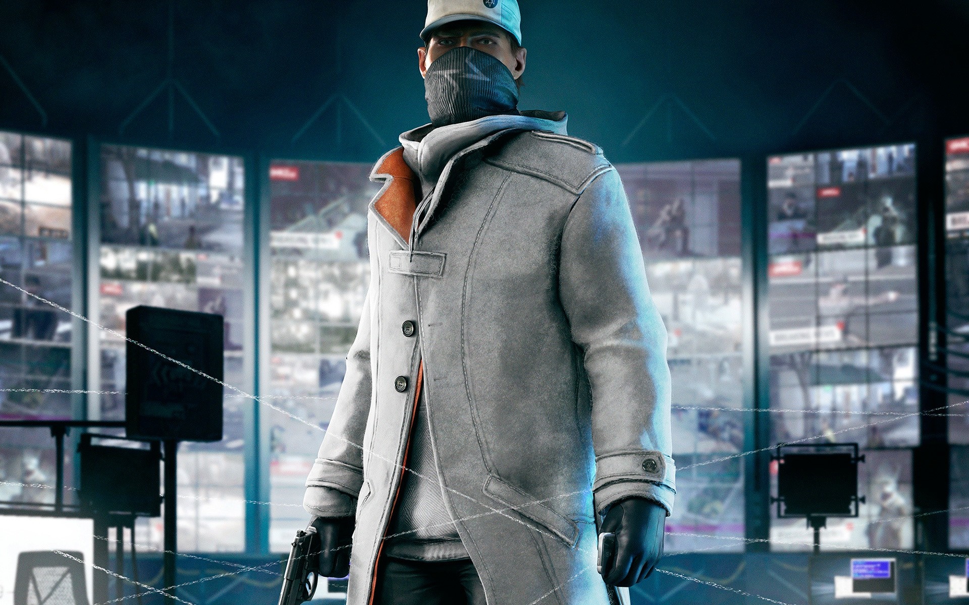 Aiden Pearce from Watch Dogs in a surveillance room HD Wallpaper