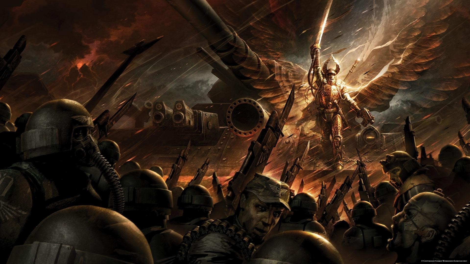 Warhammer 40,000 Imperial Guard soldiers in battle HD Wallpaper