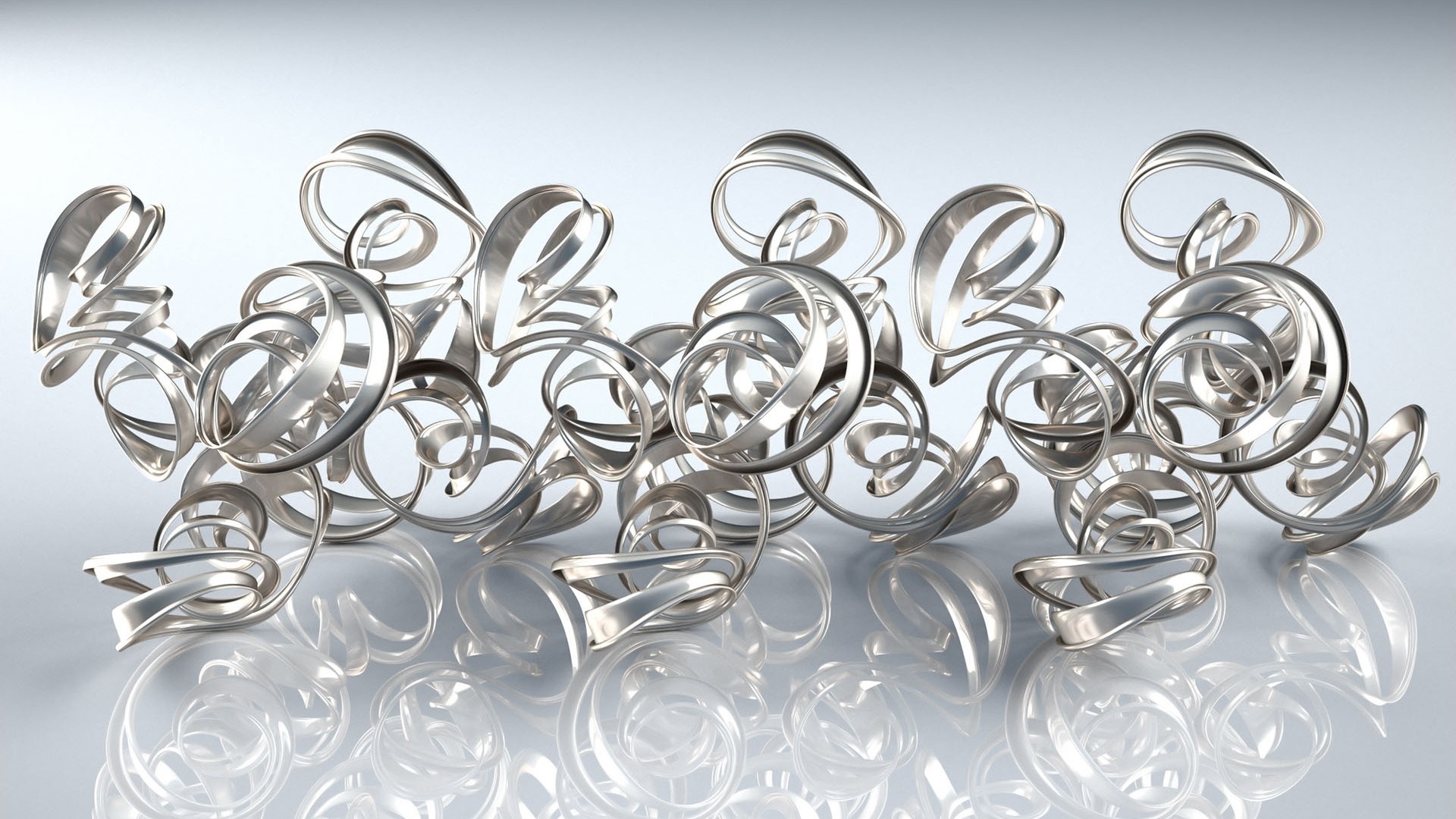Abstract silver metal sculpture with reflections HD Wallpaper