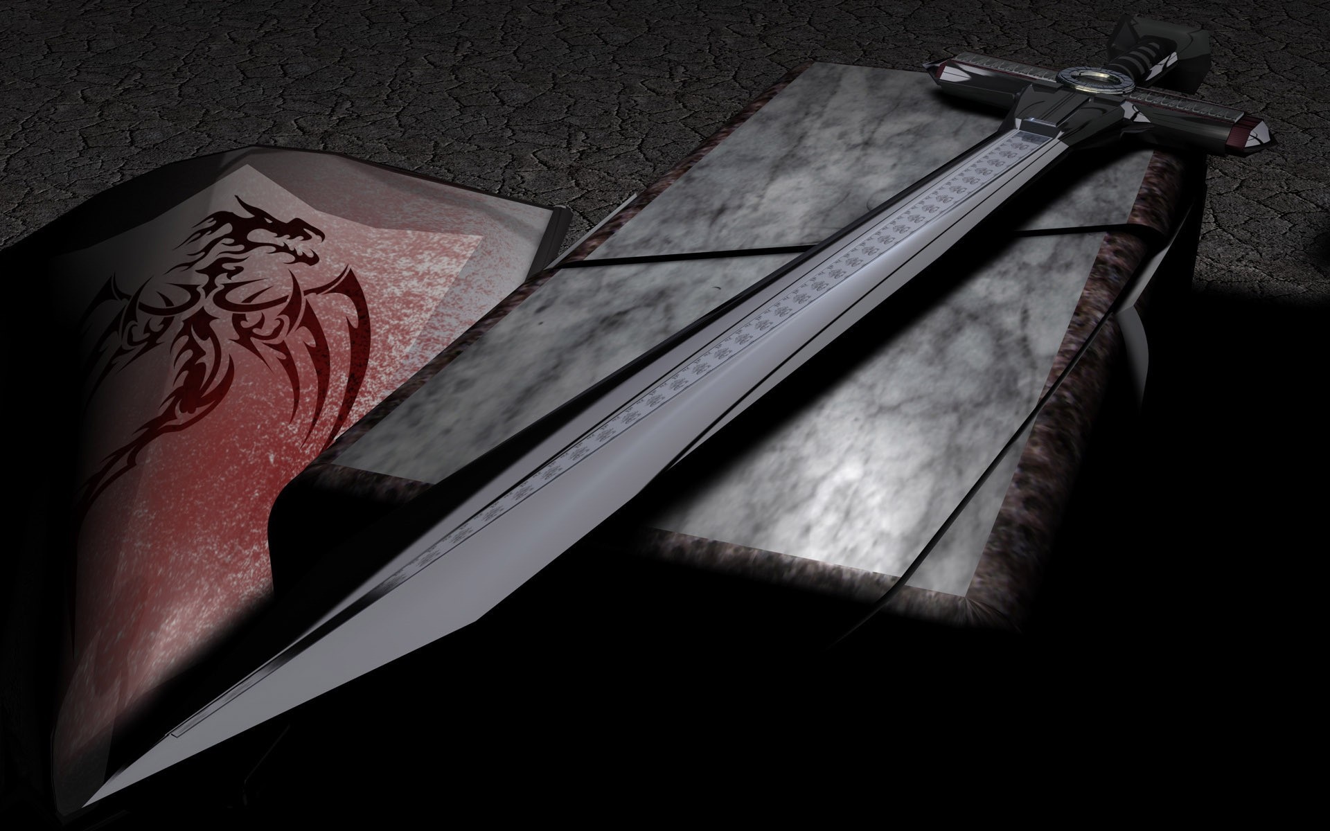 A sword and shield with a dragon emblem HD Wallpaper