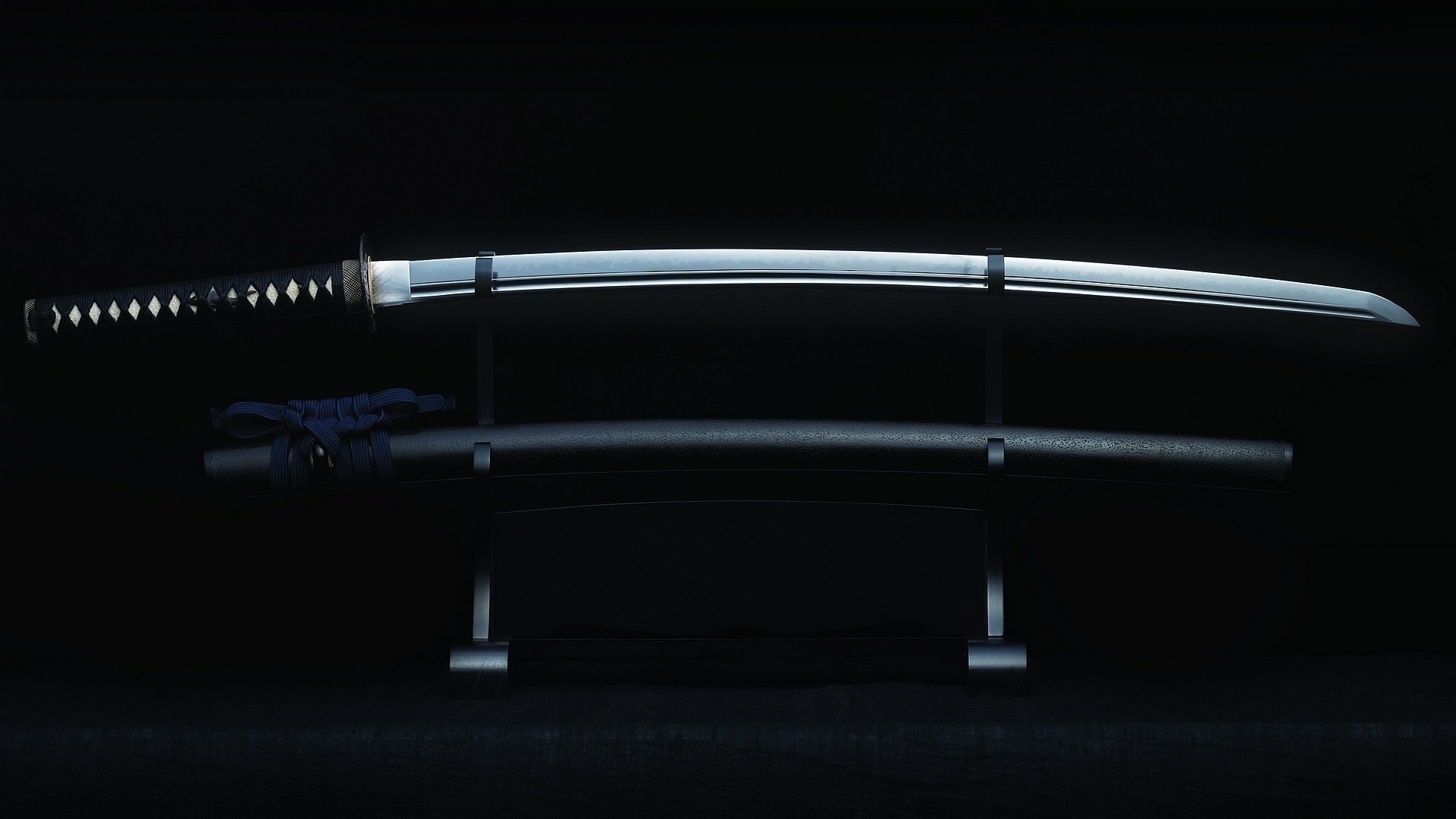 Katana sword and scabbard on a stand HD Wallpaper