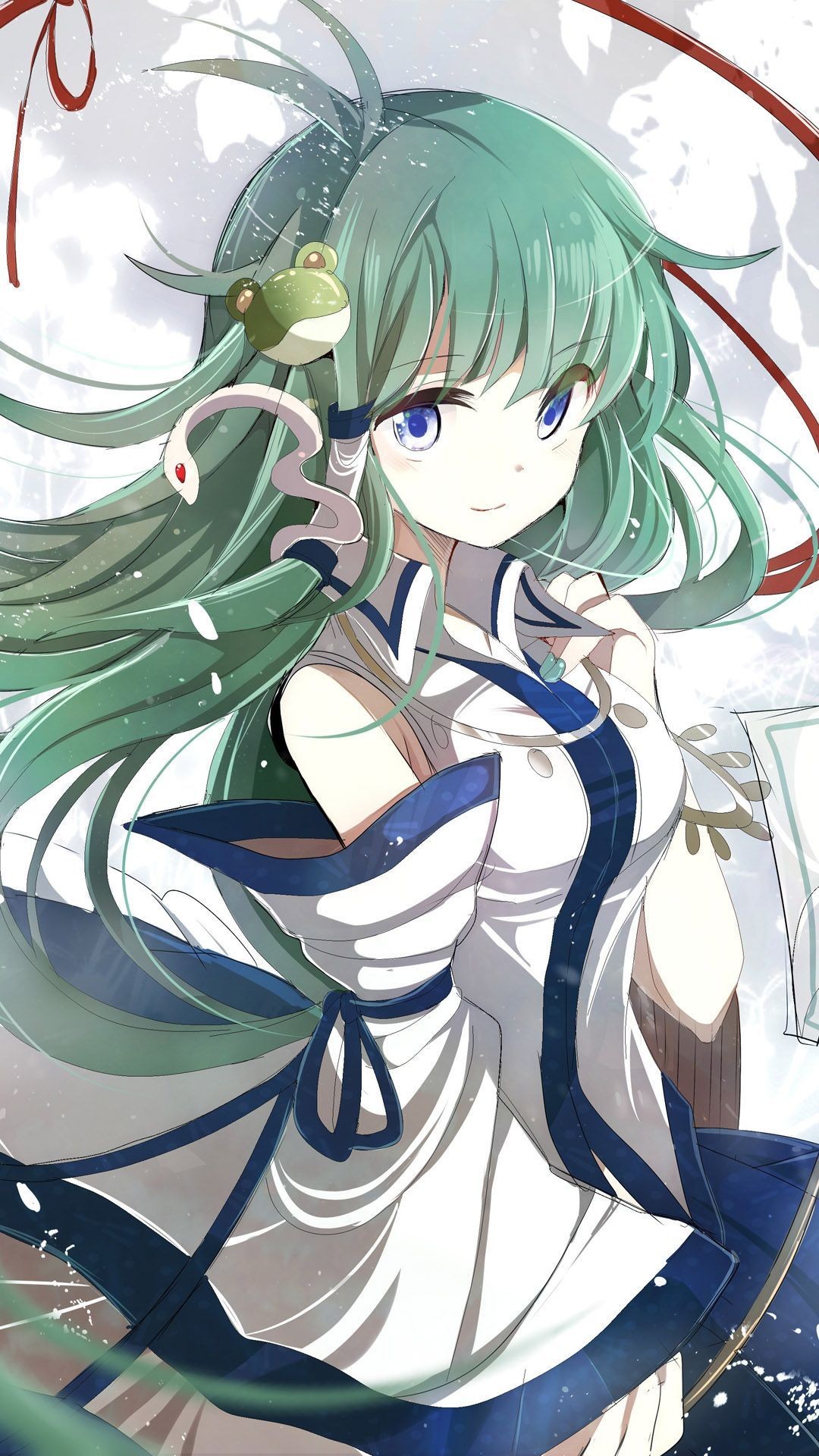 Anime girl with green hair and snake accessory HD Wallpaper