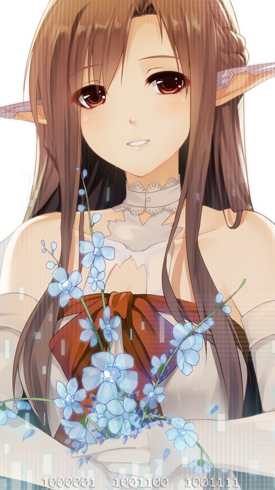 Asuna Yuuki from Sword Art Online holding flowers HD Wallpaper